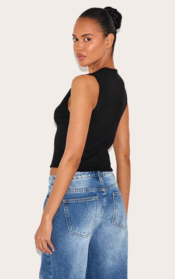 Black Soft Knit Plunge Detail Crop Top Product Image