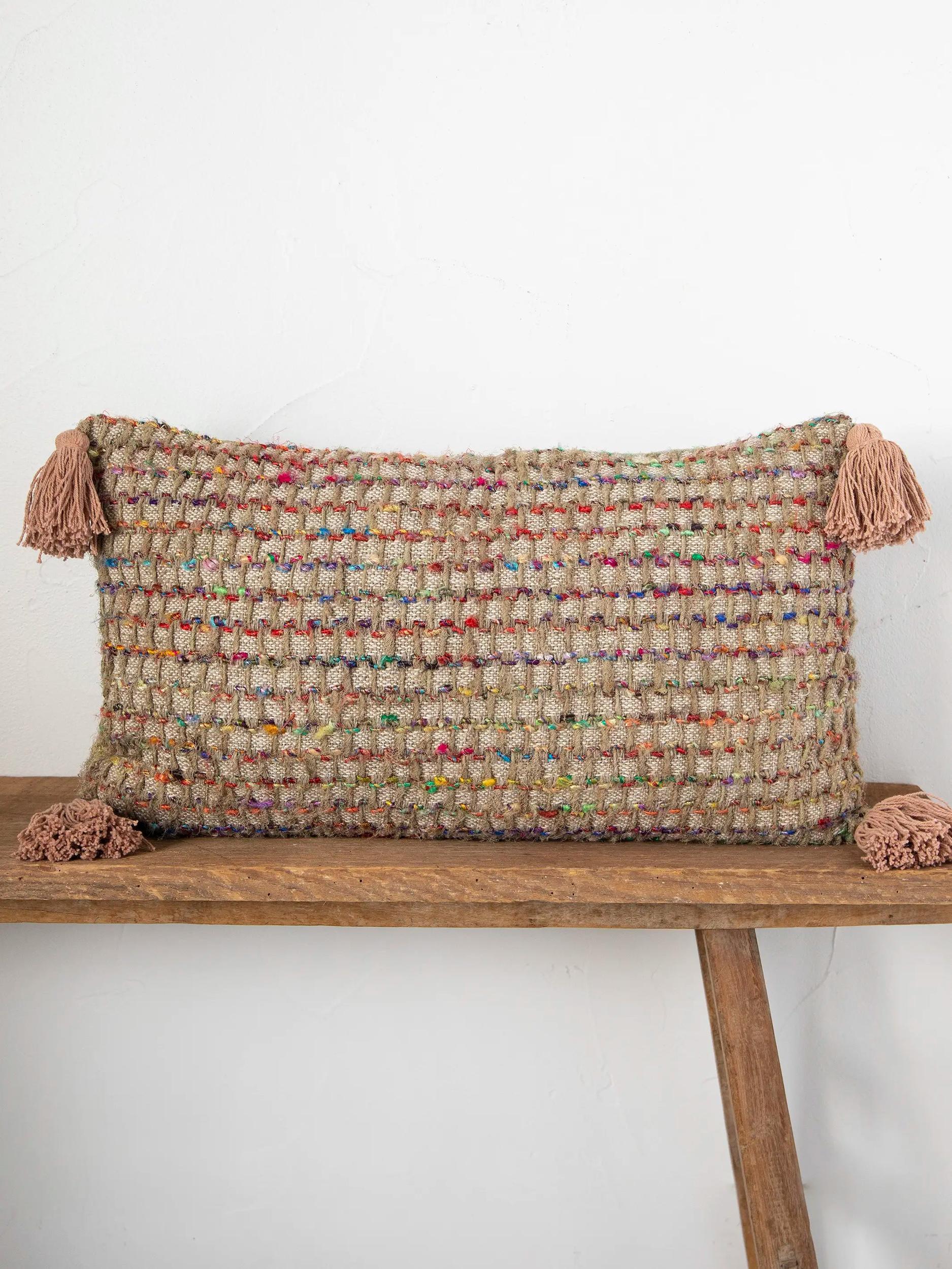 Cotton Patti Pillow - Embroidered Pink Flower Product Image