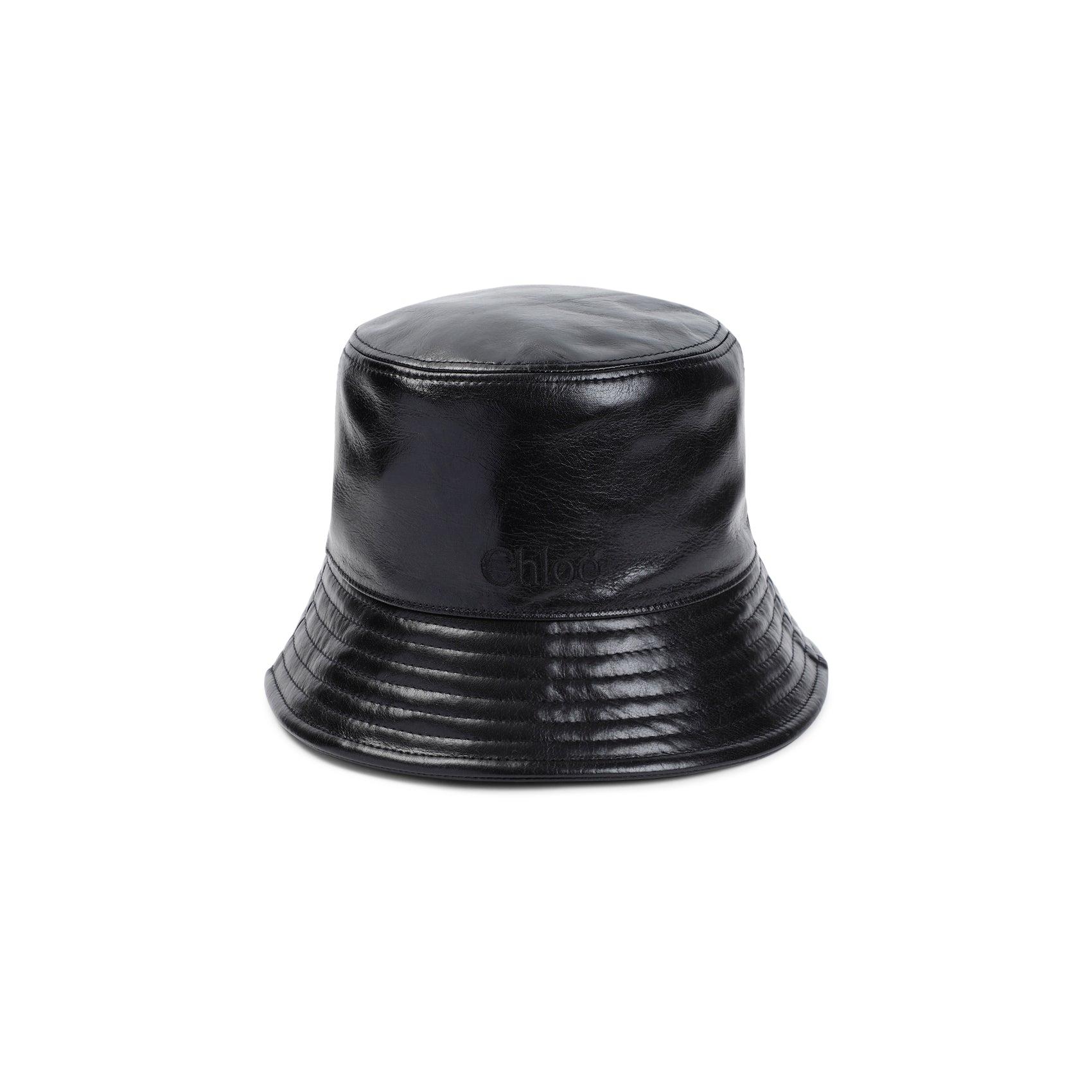 CHLOÉ Embossed Logo Bucket Hat In Shiny Calf Leather In Black Product Image