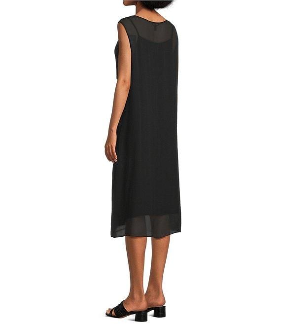 Eileen Fisher Sheer Silk Georgette Boat Neck Sleeveless Midi Dress Product Image