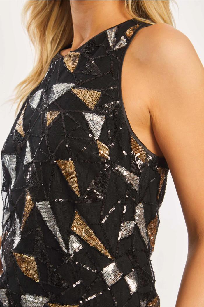 Felice Precious Metal Geo Sequin Top Product Image