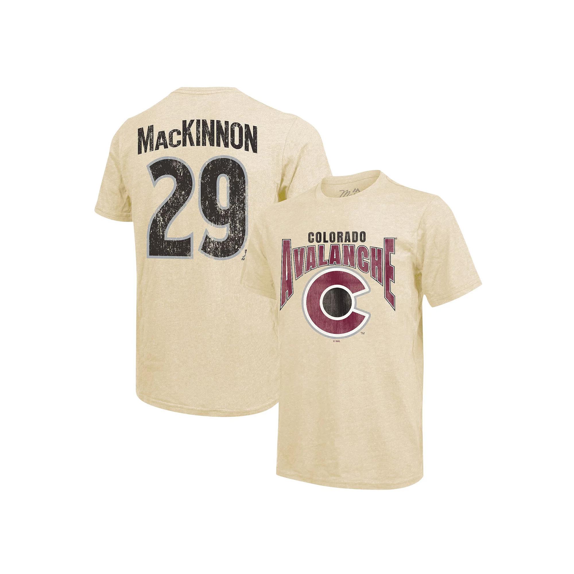 Men's Majestic Threads Nathan MacKinnon Cream Colorado Avalanche Dynasty Name & Number Tri-Blend T-Shirt,  Product Image
