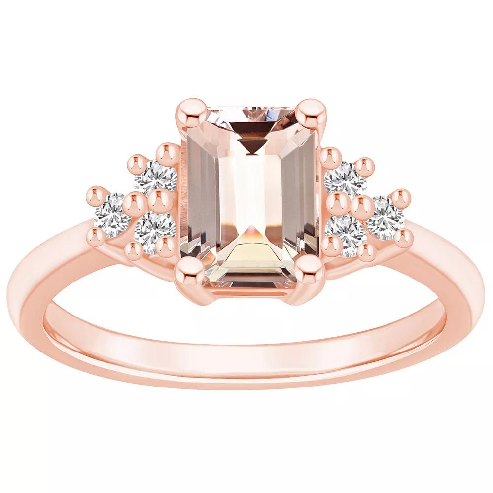 Alyson Layne 14k Rose Gold Emerald-Cut Morganite & 1/5 Carat T.W. Diamond Ring, Women's Product Image