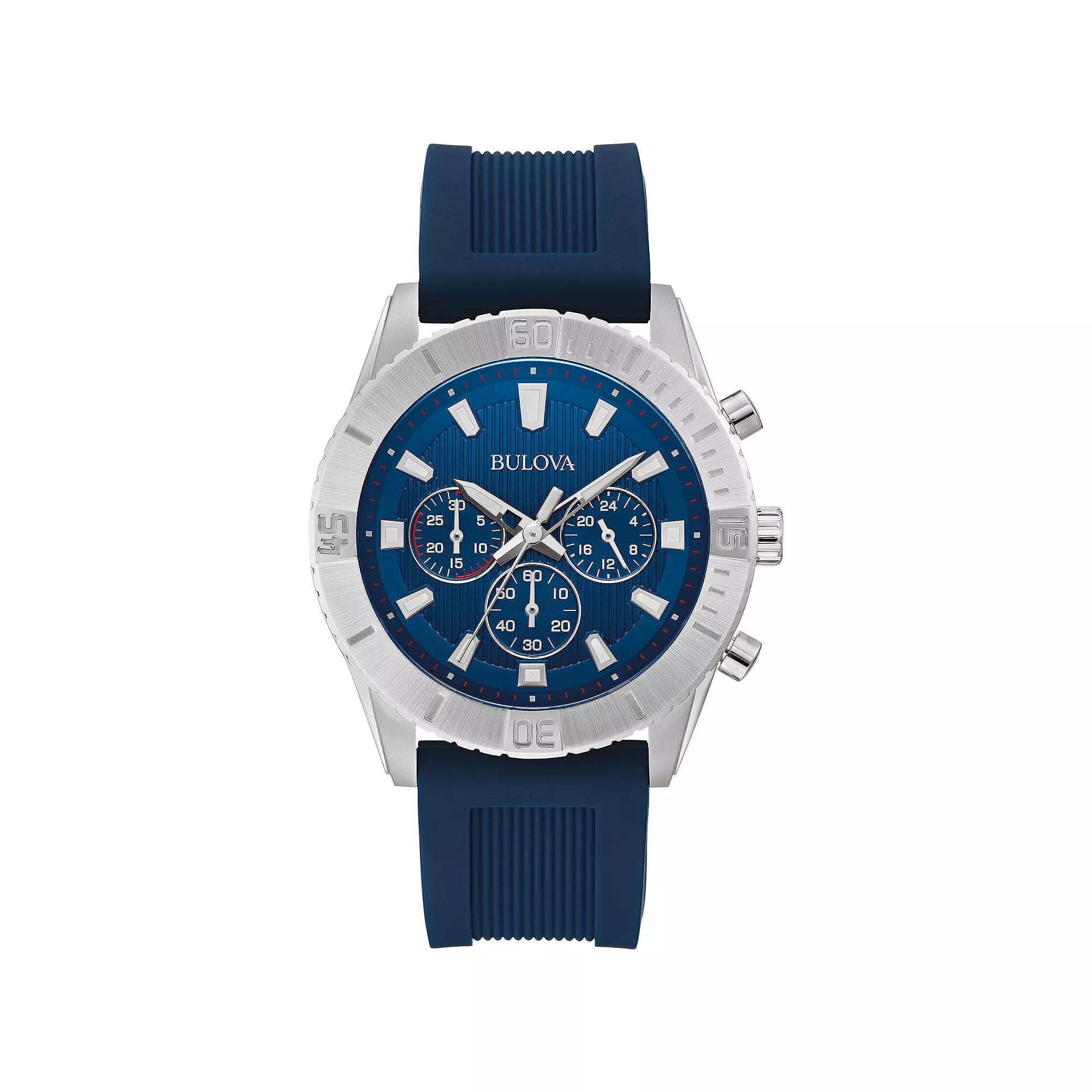 Bulova Mens Wilton Stainless Steel Blue Chrononograph Dial Silicone Strap Watch - 96A260 Product Image