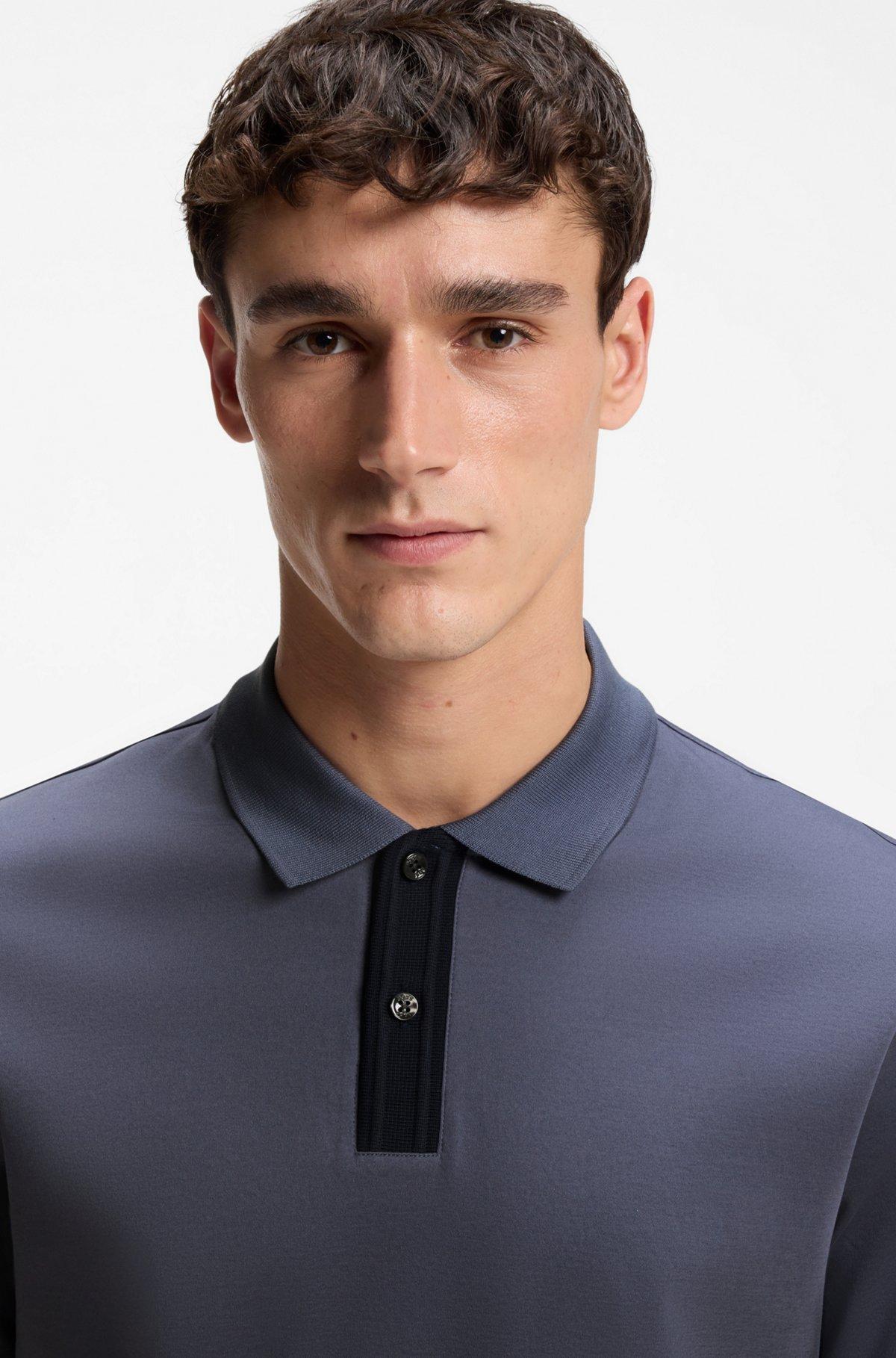 Striped-trim polo shirt in mercerised cotton Product Image