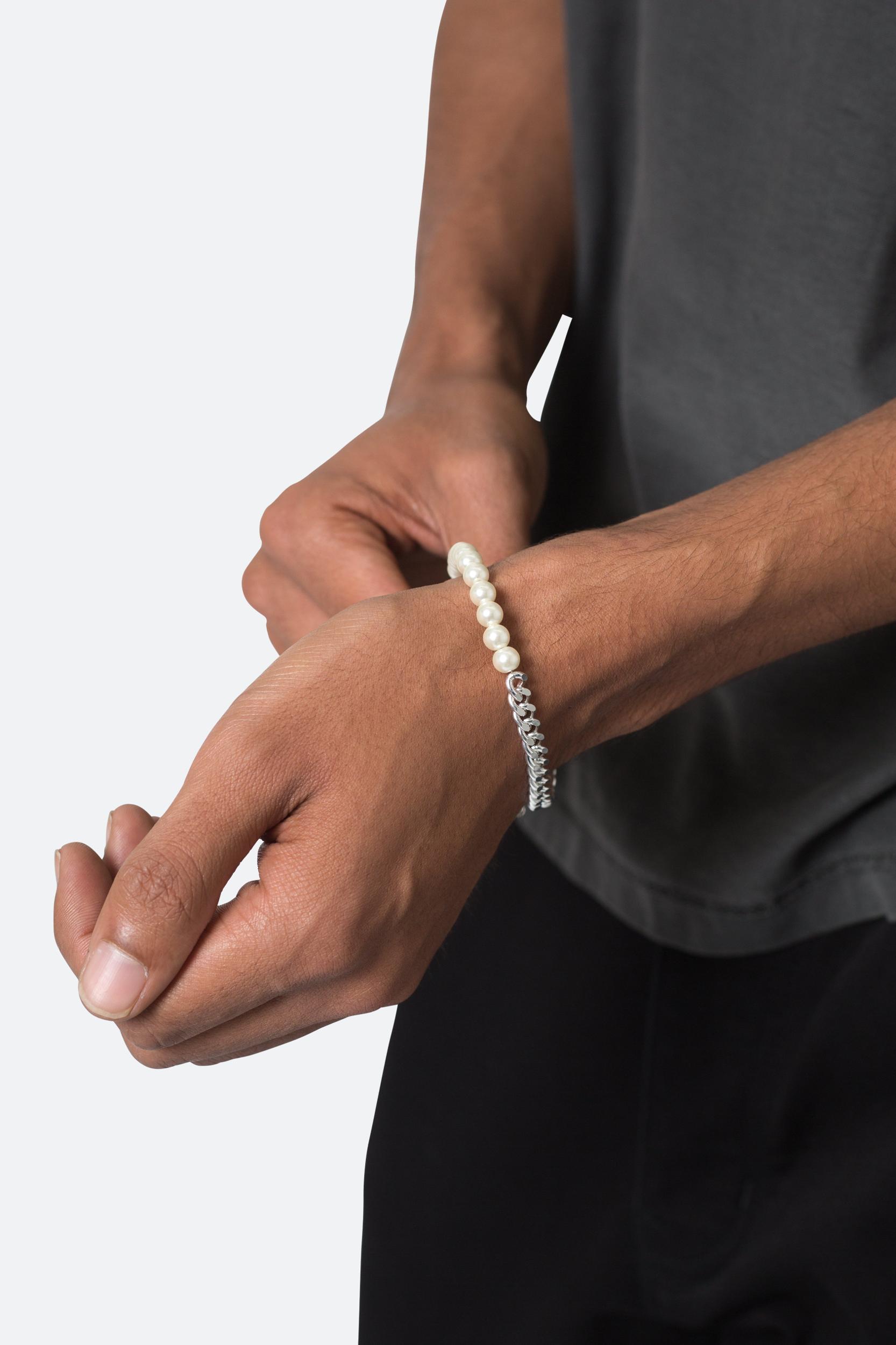 Pearl and Cuban Chain Bracelet  - Off White Product Image