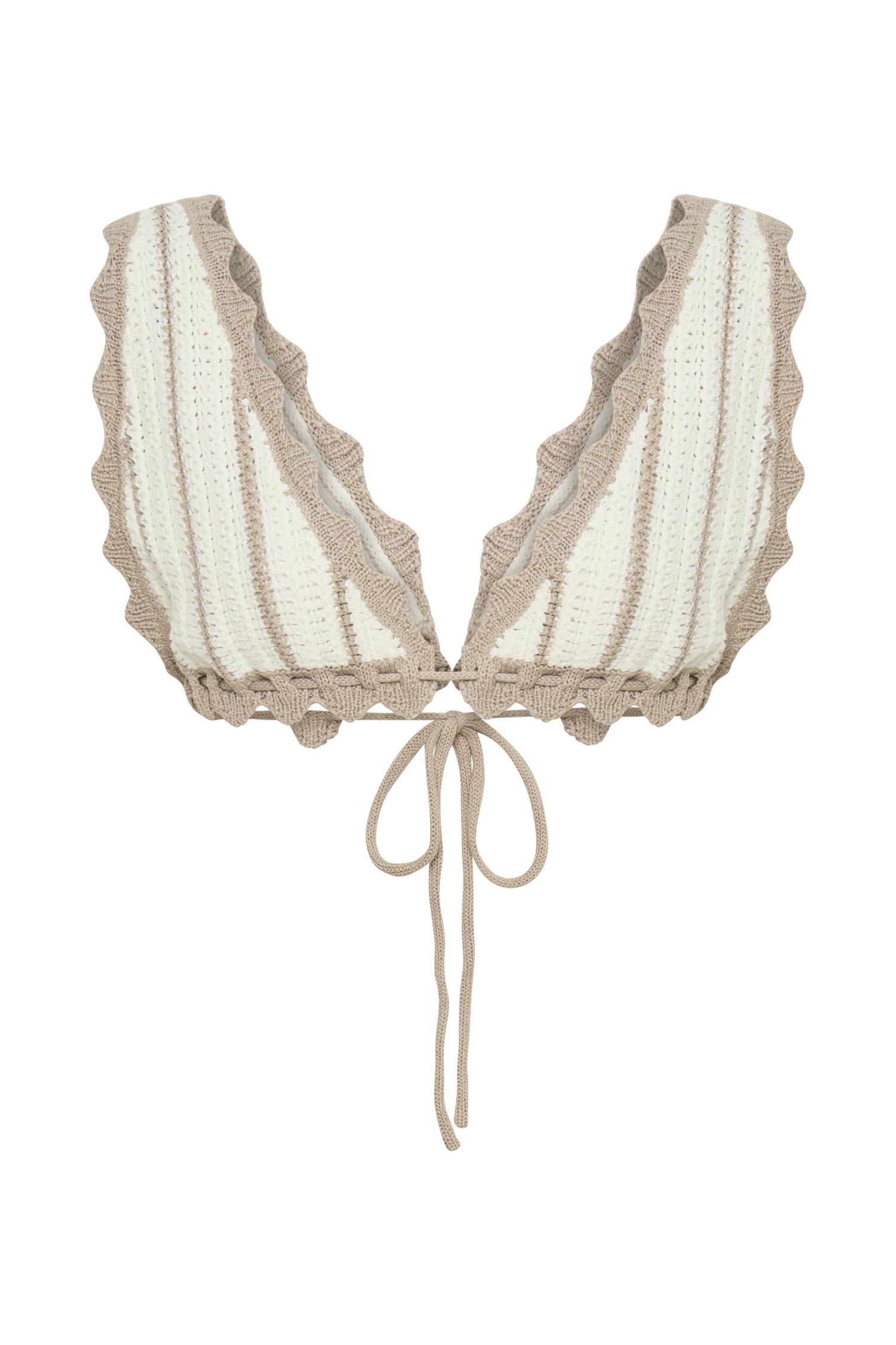 Jadia Contrast Crochet Bralette - Taupe/White Product Image