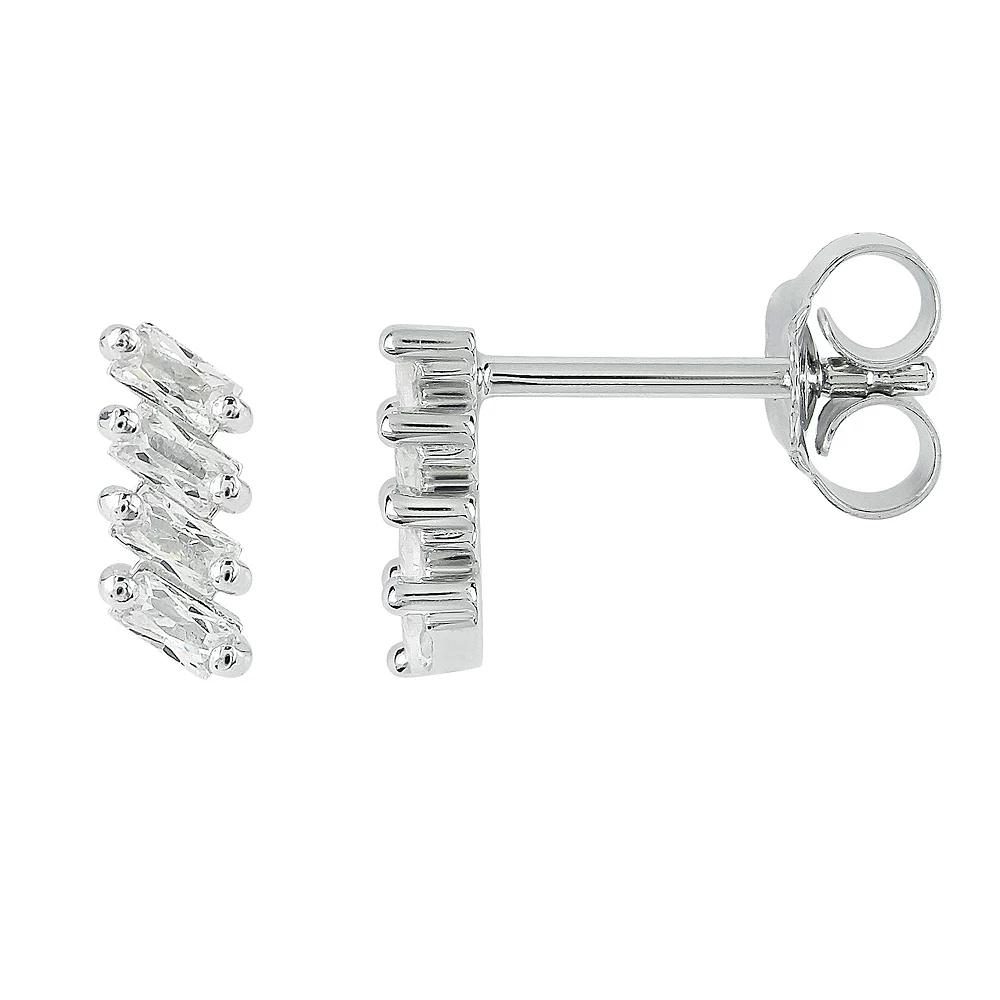 SIRI Sterling Silver Rhodium-Plated Zigzag Stud Earrings with Baguette White Cubic Zirconia, Women's Product Image