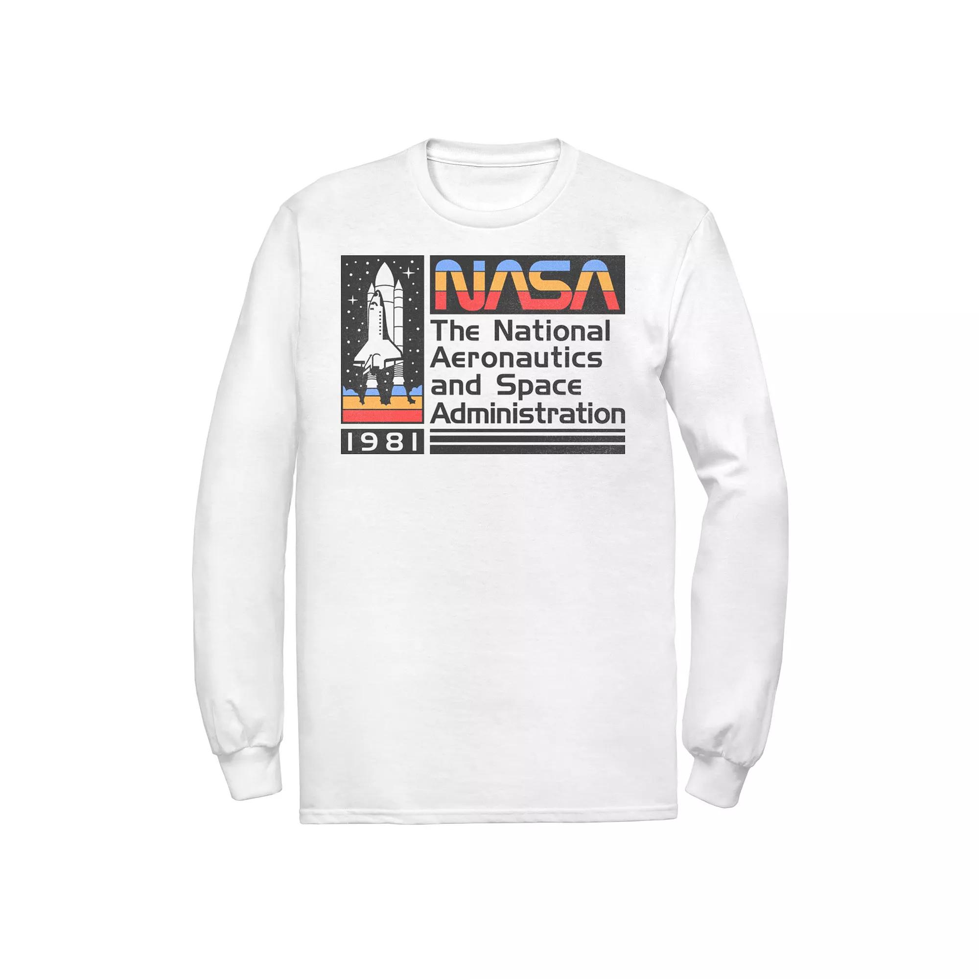 Men's NASA National Aeronautics Striped Logo Long Sleeve Graphic Tee, Size: Large, White Product Image