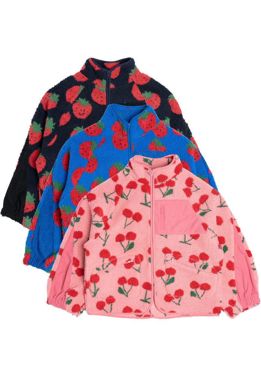 Fruit Pattern Corduroy Detail Faux Sherpa Jacket Product Image