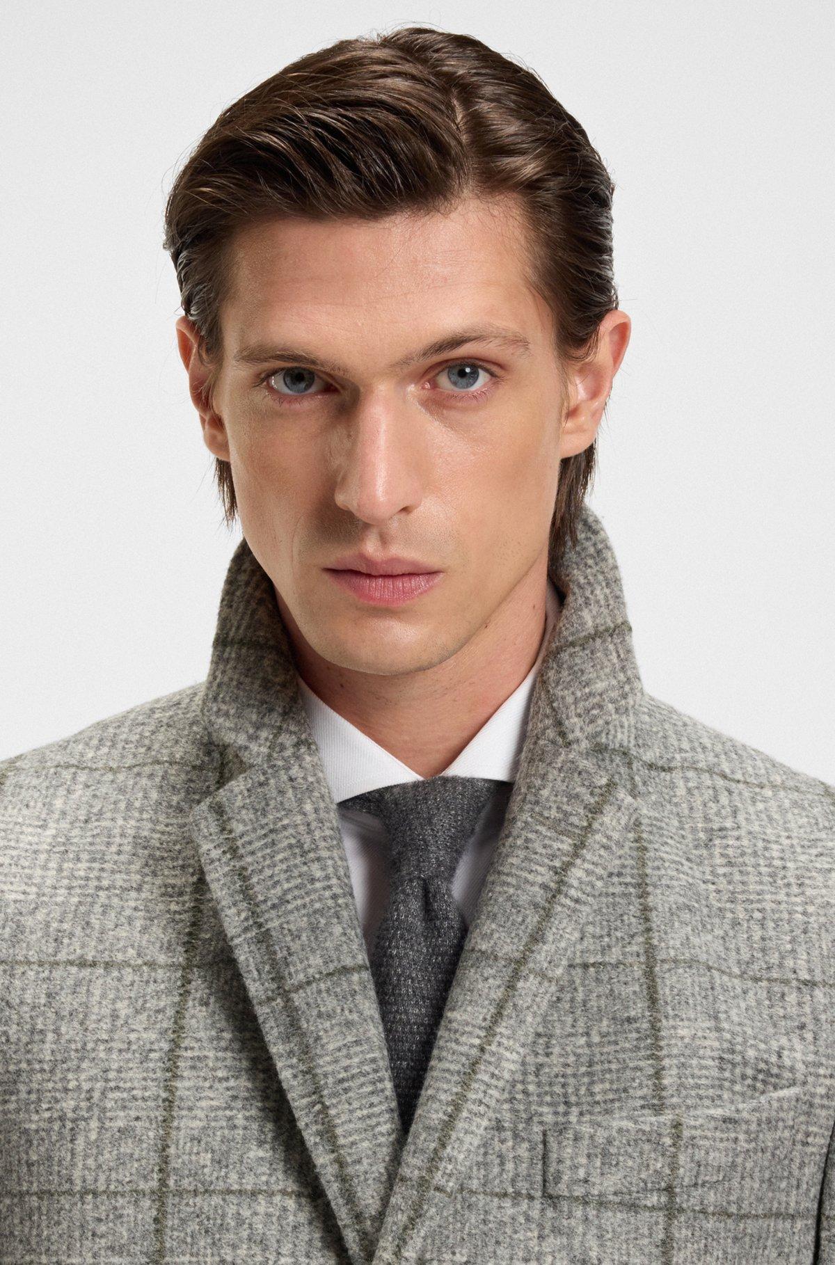 Slim-fit coat with plain check Product Image