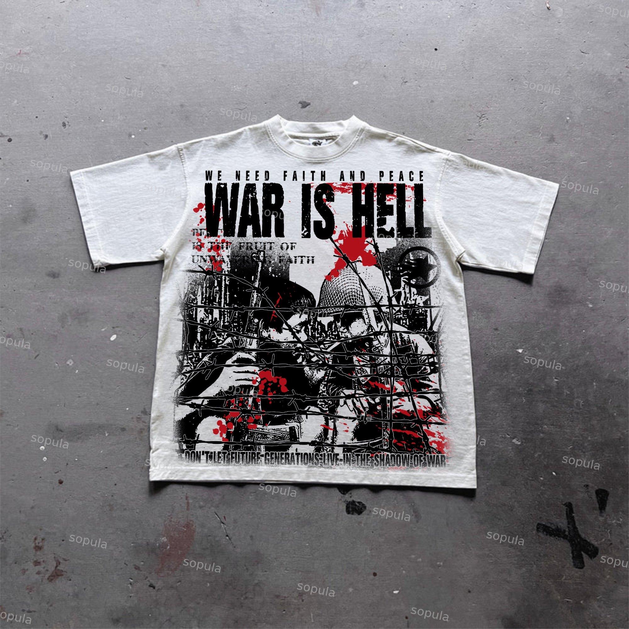 War Is A Hell Retro Old Graphic Cotton T-Shirt Product Image