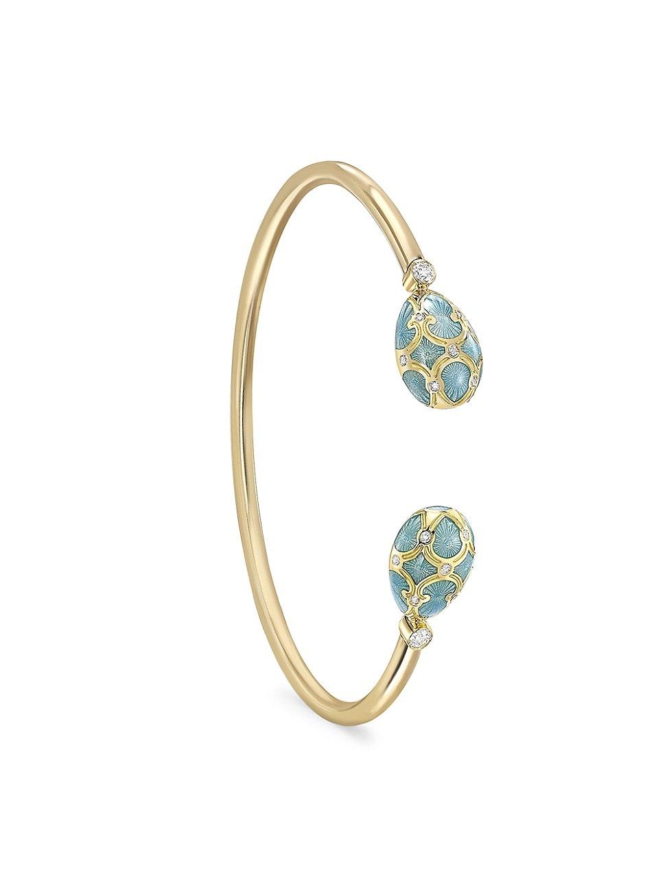 Womens Heritage Yellow Gold Diamond & Turquoise Guilloch Enamel Open Bracelet Product Image