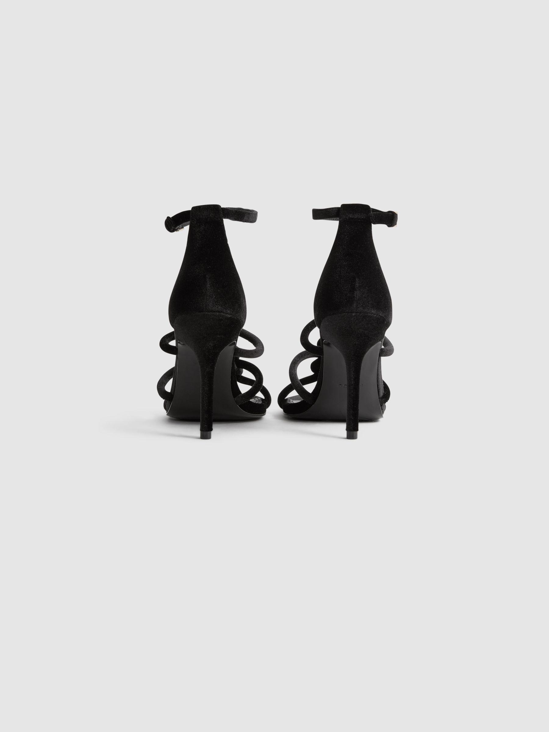 Velour Strappy Open-Toe Heels in Black Product Image