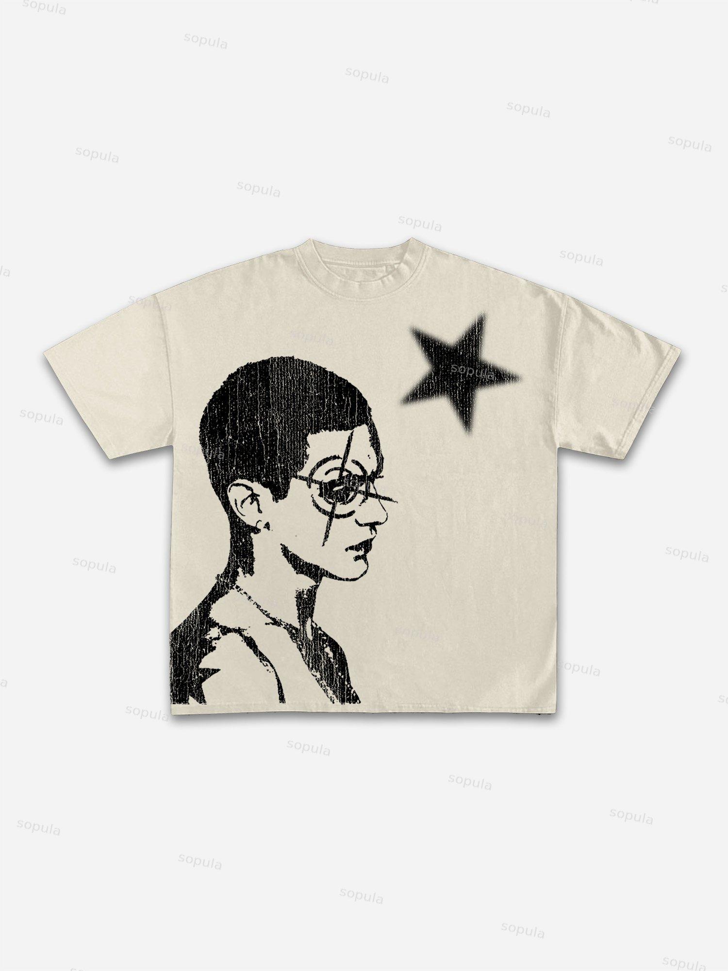 Abstract Street Portrait Print Cotton T-shirt Product Image