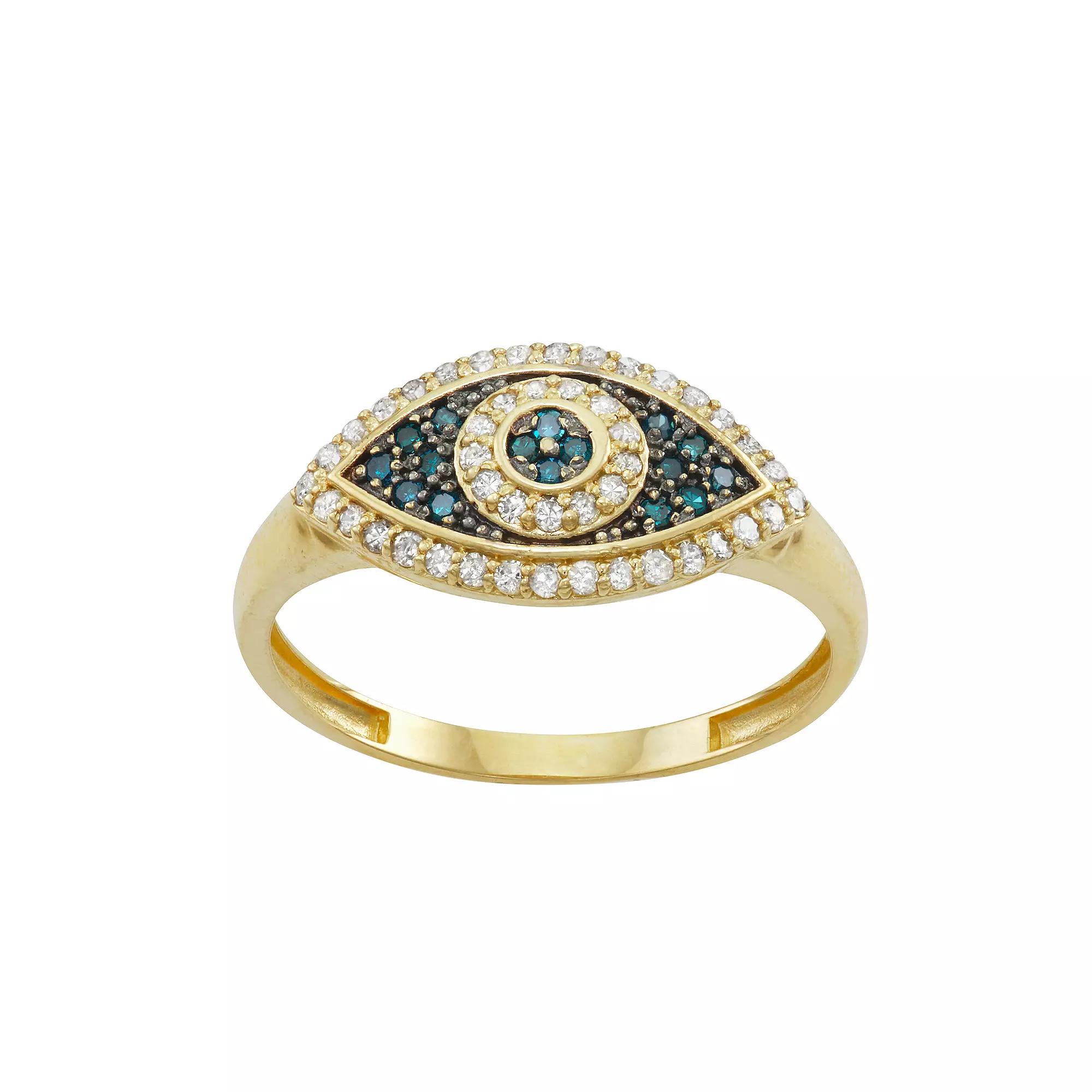 Tiara 10k Gold 1/3 Carat T.W. Blue & White Diamond Evil Eye Ring, Women's, Size: 9 Product Image
