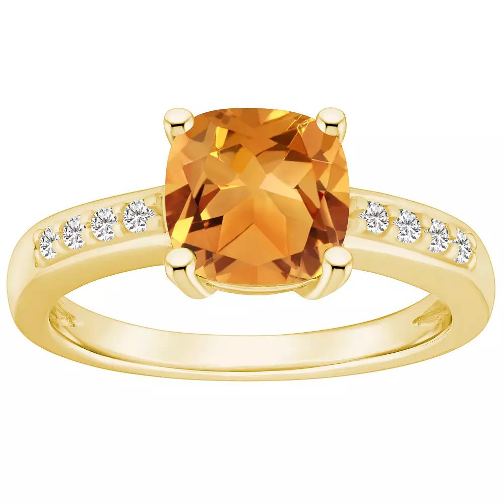 Alyson Layne 14k Gold Cushion Citrine & 1/8 Carat T.W. Diamond Ring, Women's, Size: 5 Product Image