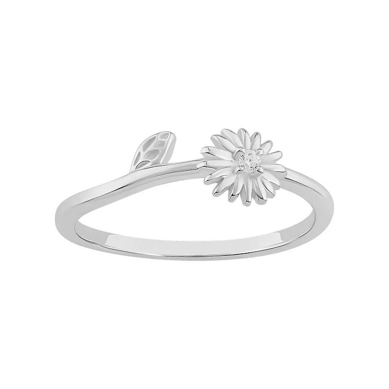 PRIMROSE Sterling Silver Cubic Zirconia Flower & Leaf Band Ring, Women's,  Product Image