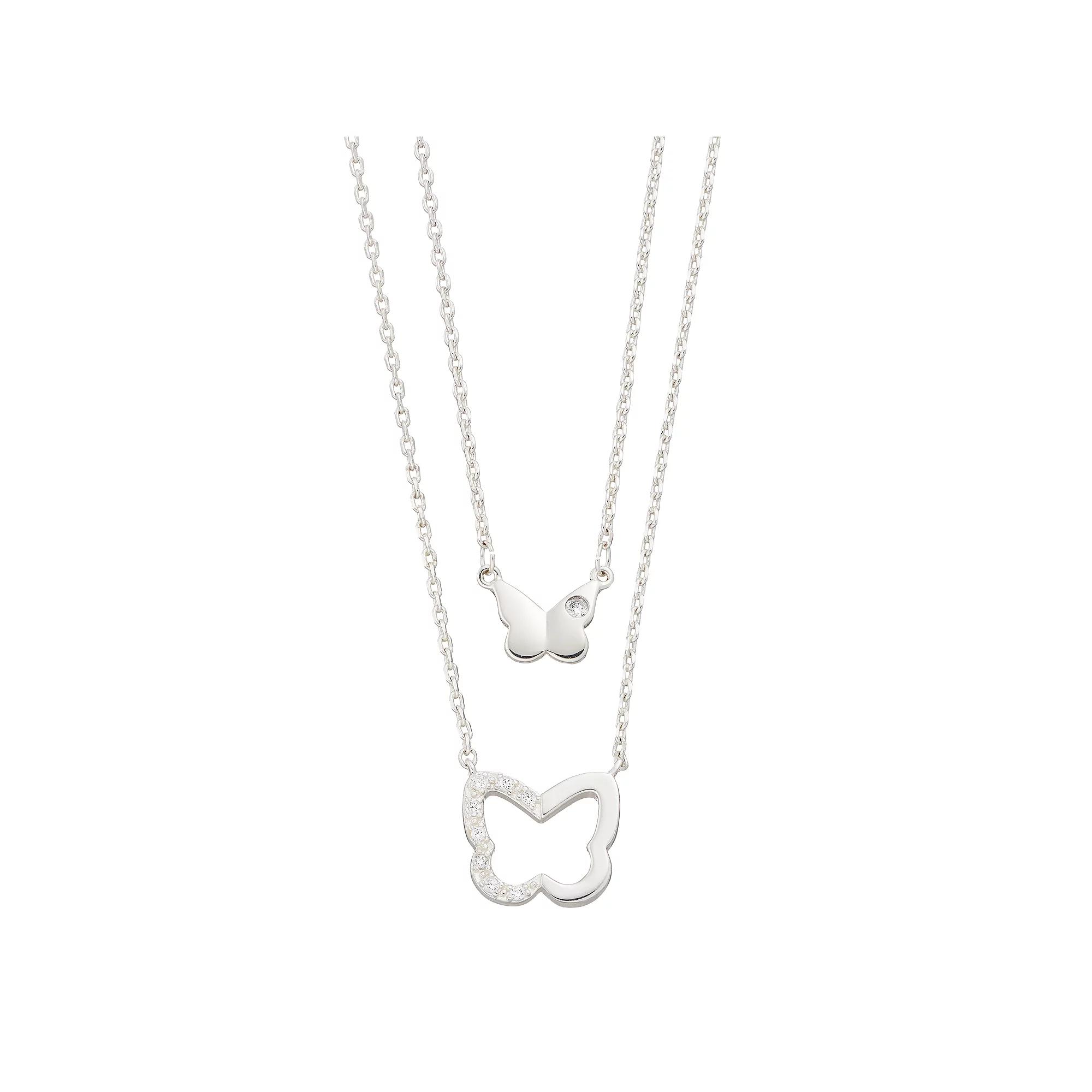 City Luxe Cubic Zirconia Butterfly Necklace Set, Women's, Silver Tone Clear Product Image