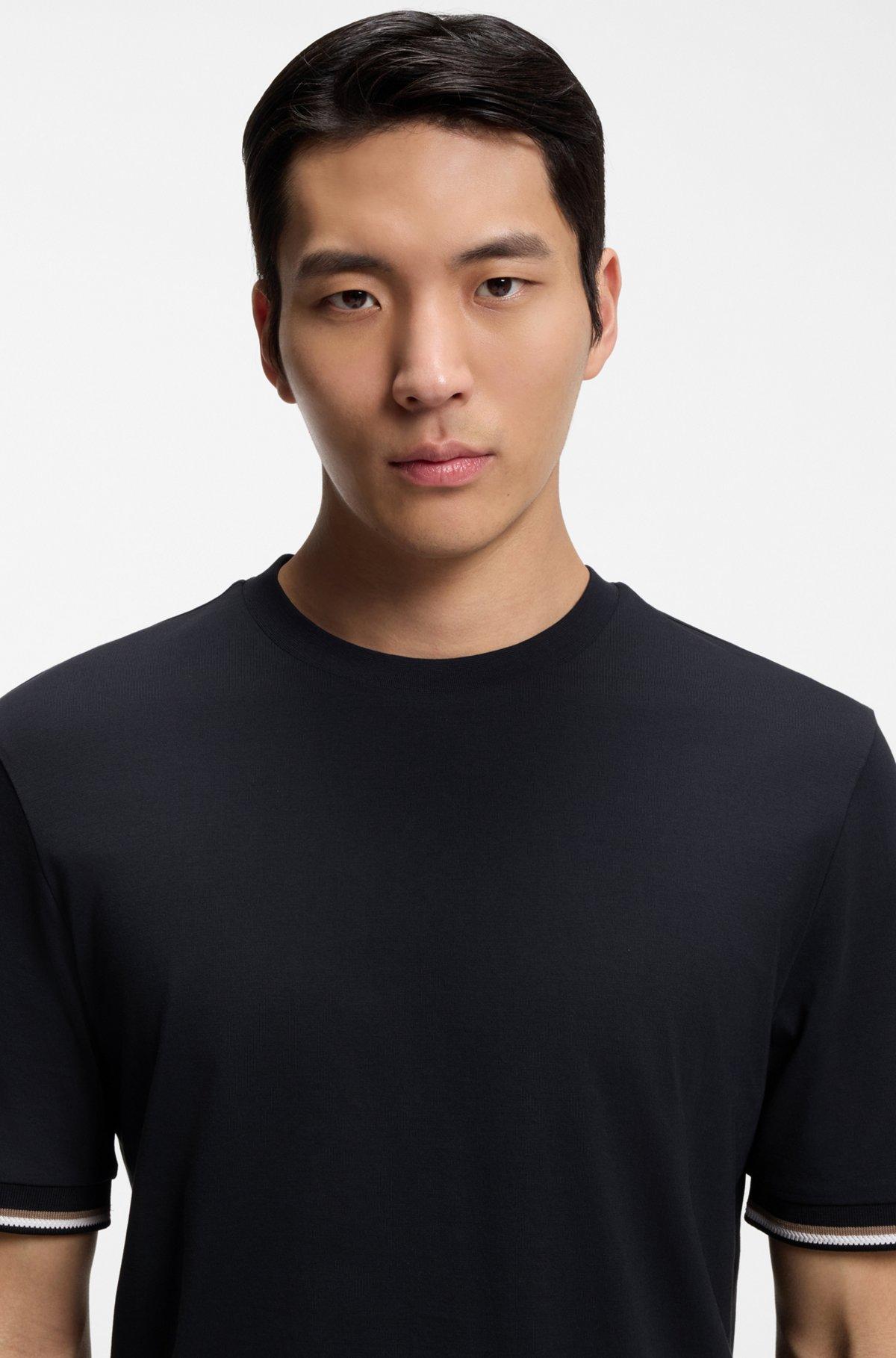 Cotton-jersey T-shirt with signature-stripe cuffs Product Image