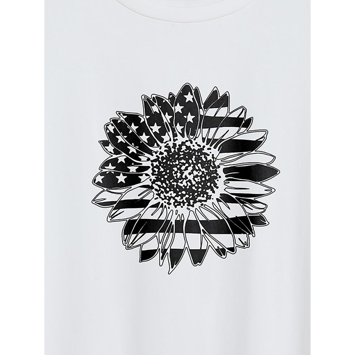 Plus Size American Flag Floral Print Round Neck T-Shirt Originalwhite Women Leisure Non Country Round Neck Casual T-shirts BloomChic 28/5X Product Image