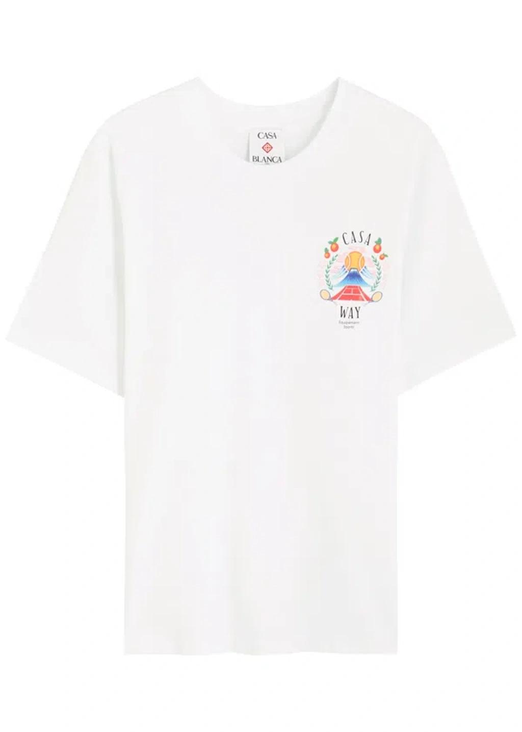 CASABLANCA T-shirt Girocollo Con Logo Sul Fronte In Cotone Bianca Uomo In Neutral Product Image