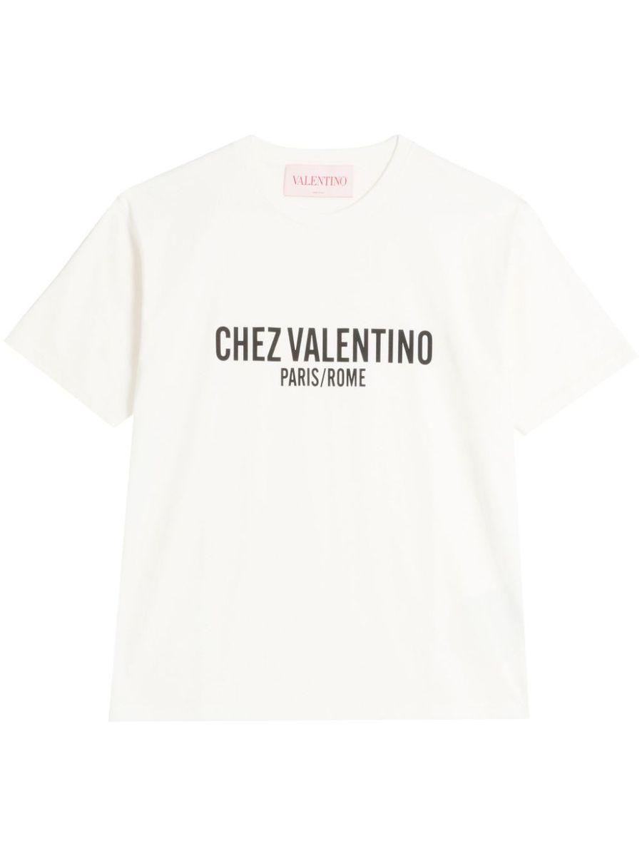 VALENTINO Cotton Crew Neck T-shirt With Graphic Print In White Product Image
