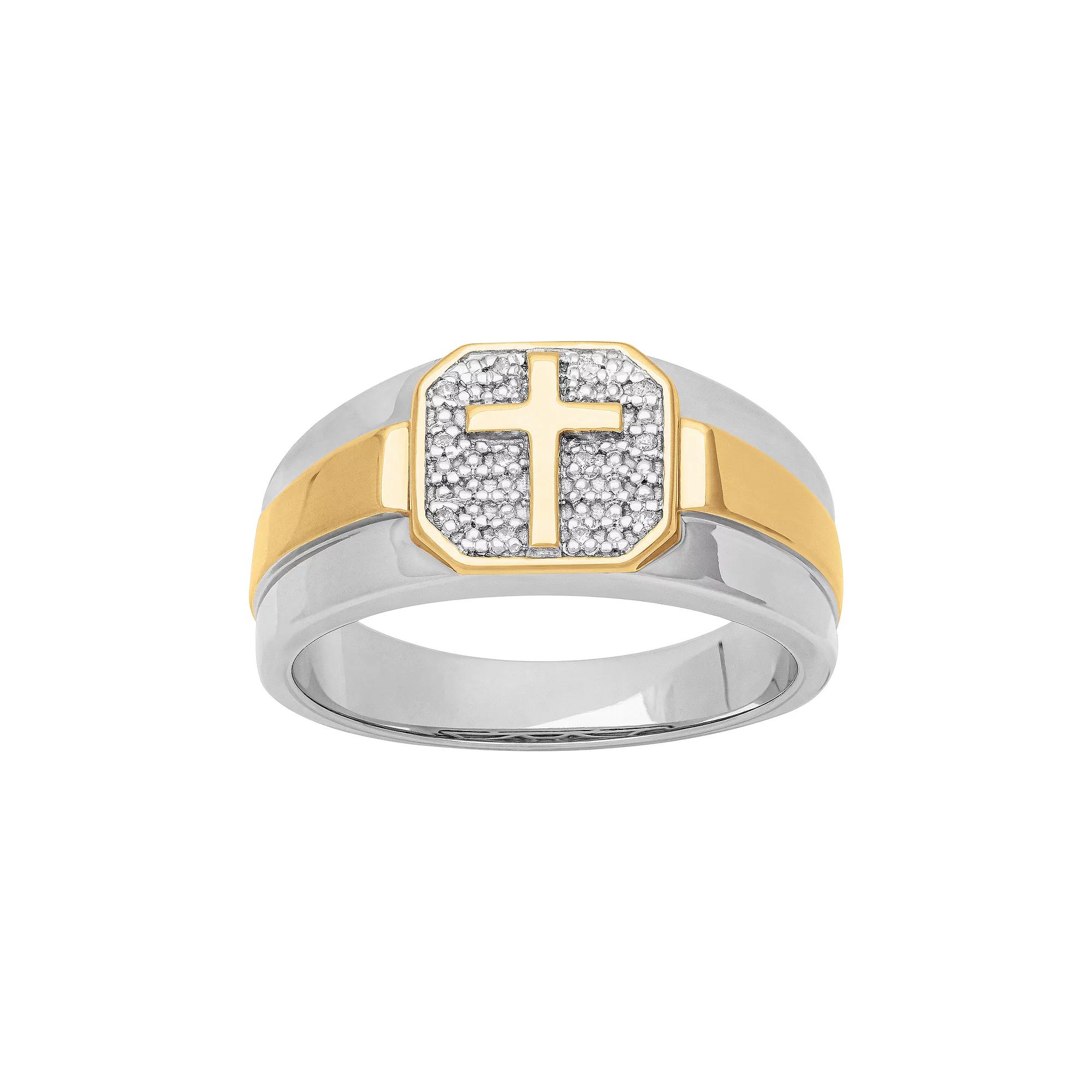 AXL 18k Gold Over Sterling Silver Diamond Accent Men's Cross Ring, Size: 10, Two Tone Product Image