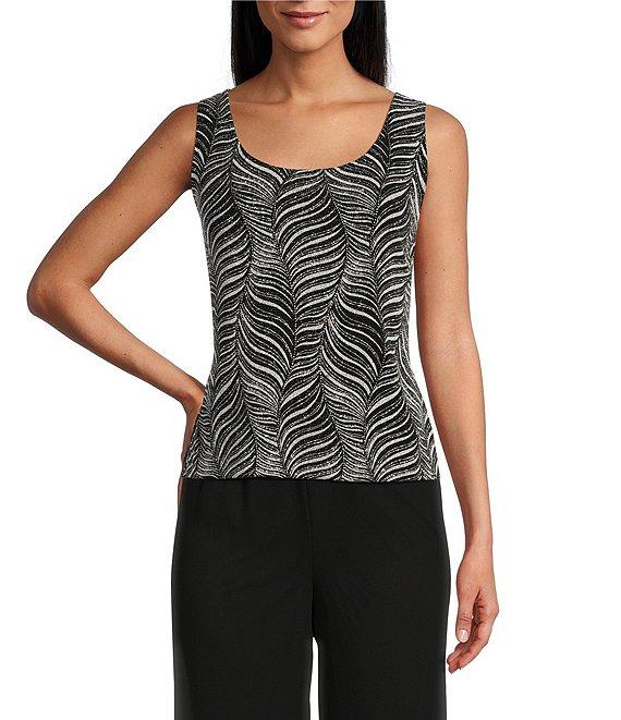 Alex Evenings Zebra Metallic Glitter Knit Mandarin Neck 3/4 Sleeve Twin Set Product Image