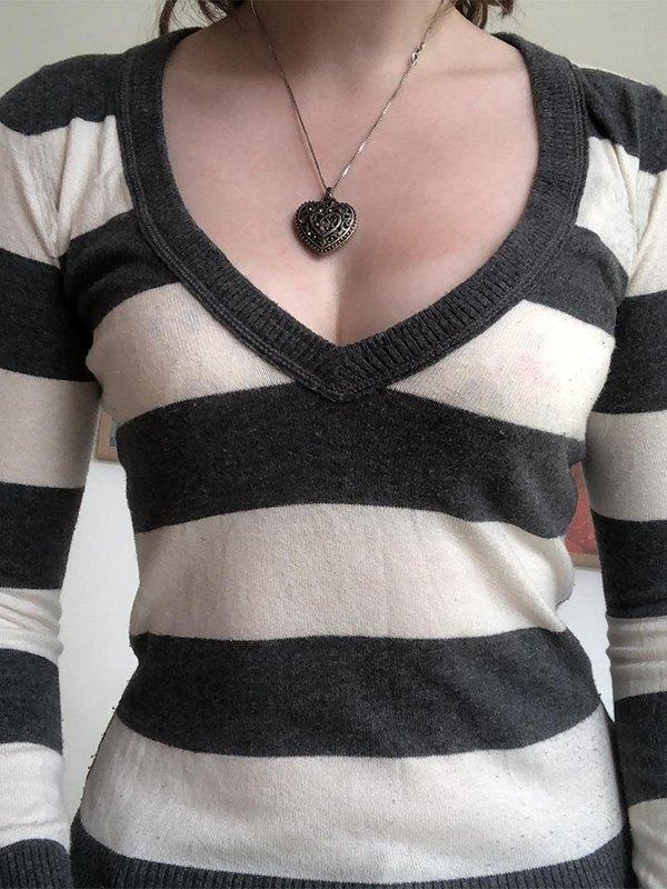 Vintage Striped V Neck Knit Top Product Image