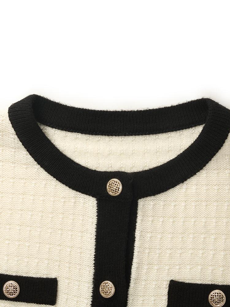 Contrast Trim Cardigan And Vest Dress Two-Piece Set Product Image