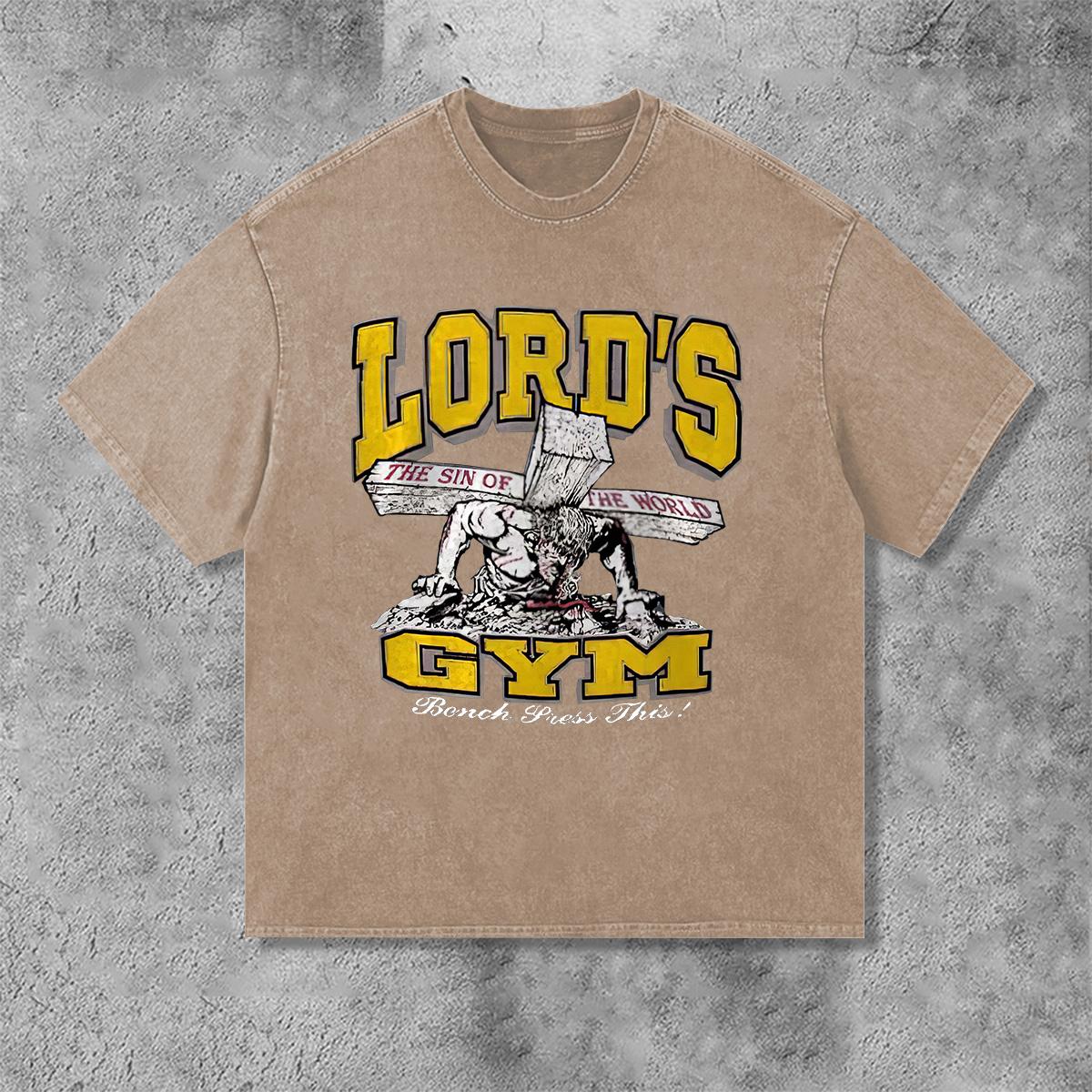 Retro Lord S Gym Print Acid Washed Street T-Shirt Product Image