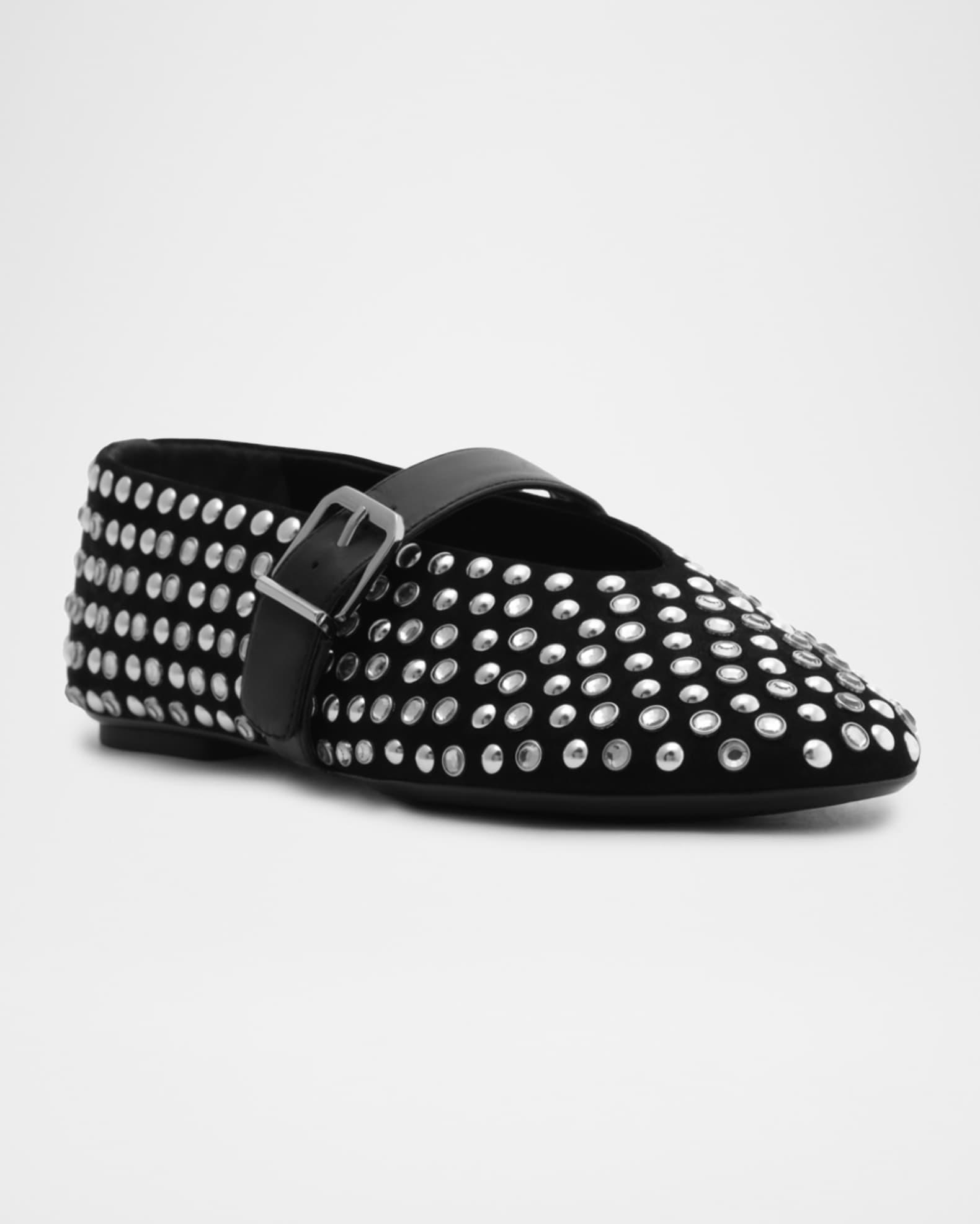 Eiza Glam Studded Suede Buckle Flats Product Image