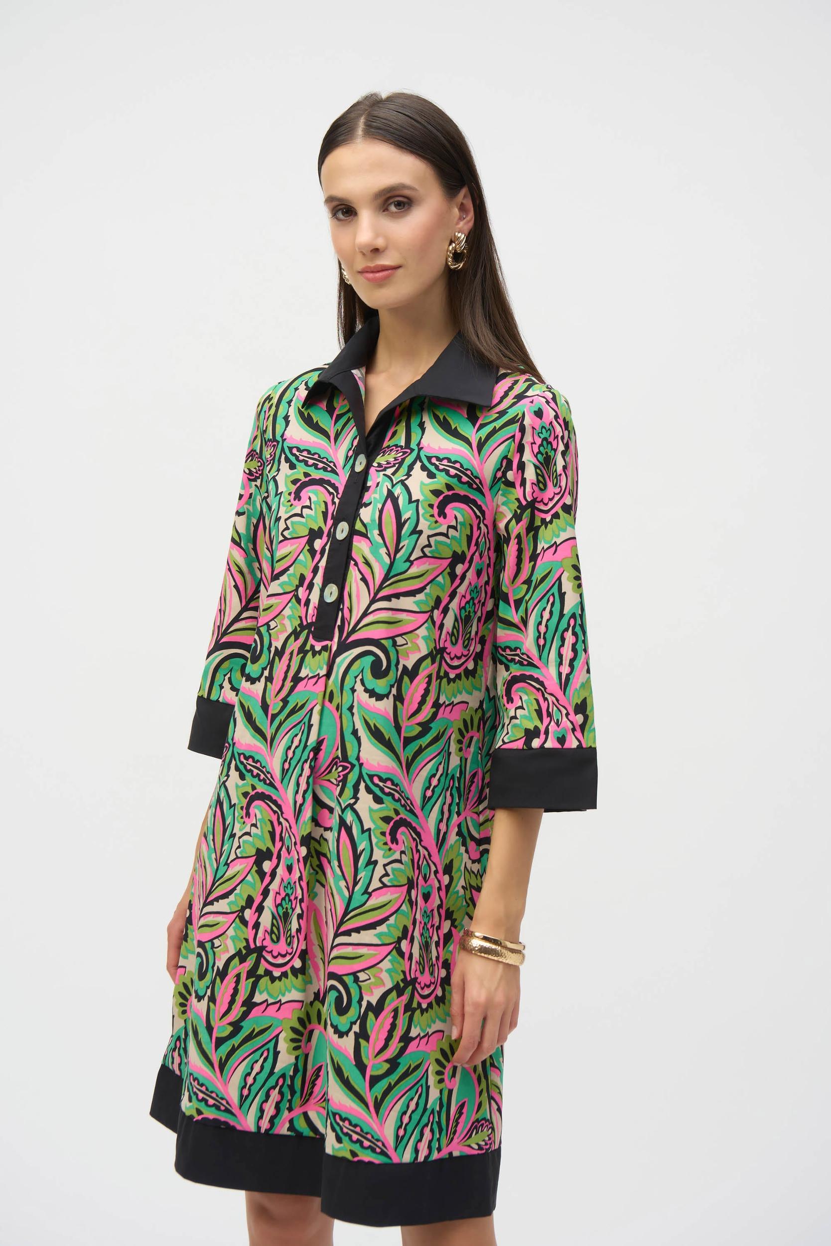 Poplin Paisley Print A-Line Dress- Black/Multi Product Image