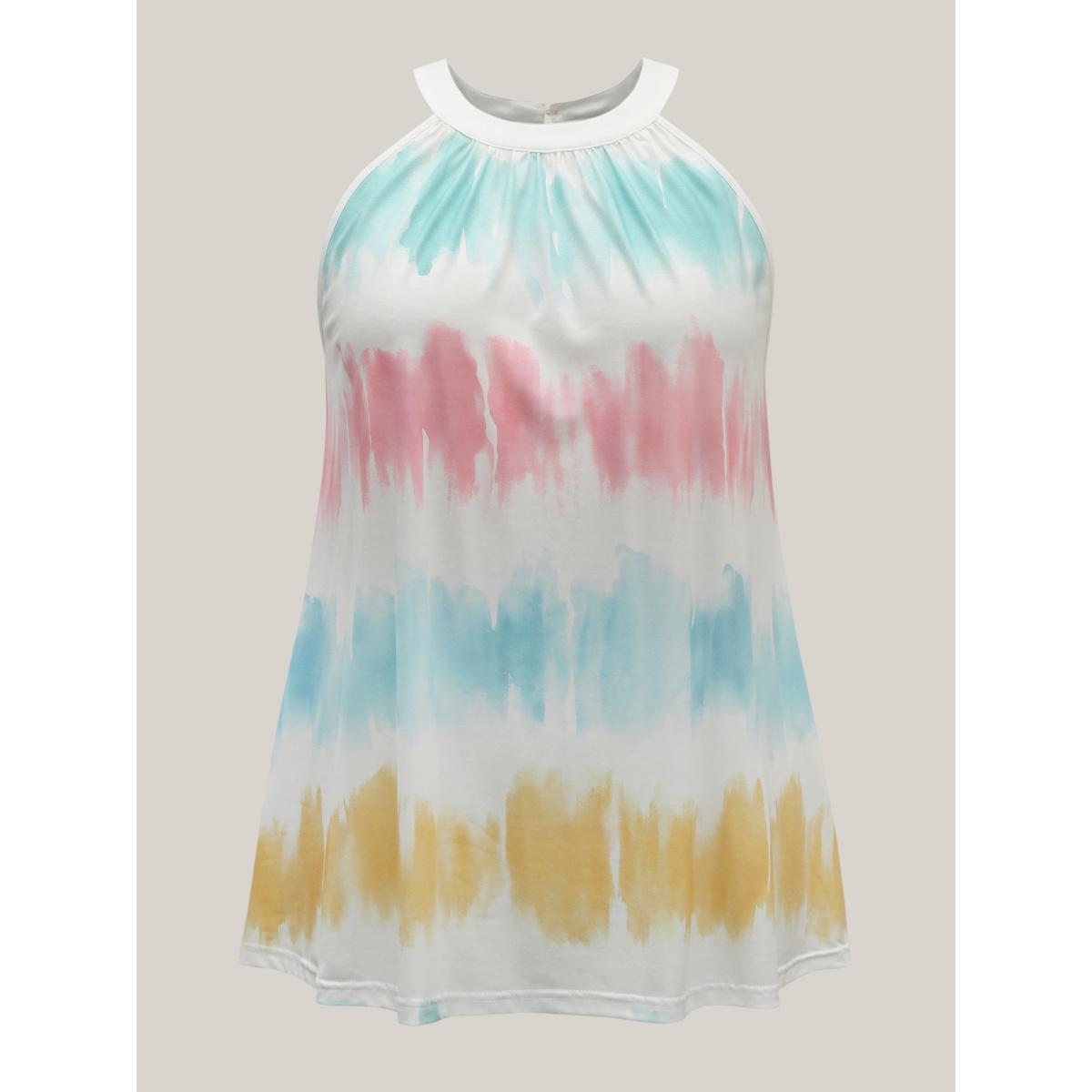 Plus Size Color Fusion Pleated Flowy Tank Top Women Multicolor Playful Gathered Round Neck Casual Tank Tops Camis BloomChic 12/L Product Image