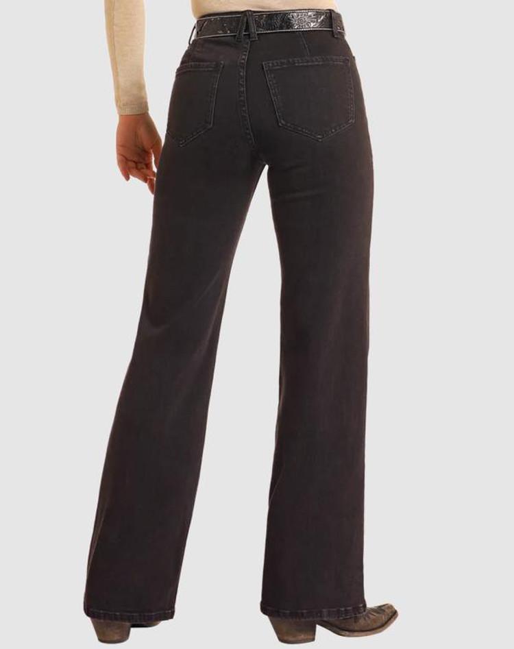 SALE Rock & Roll Denim® Ladies' Black HR Relaxed Flare Jeans Product Image