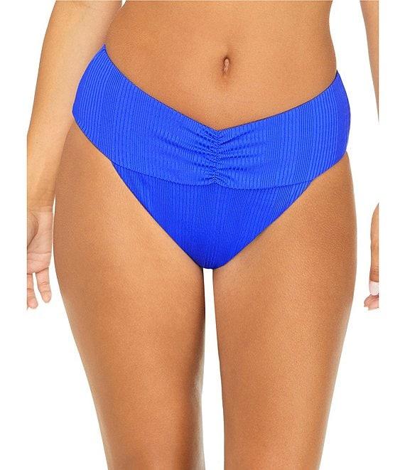 Raisins Souls Solids Rib Texture Soft V-Waist Shirred Hipster Swim Bottom Product Image