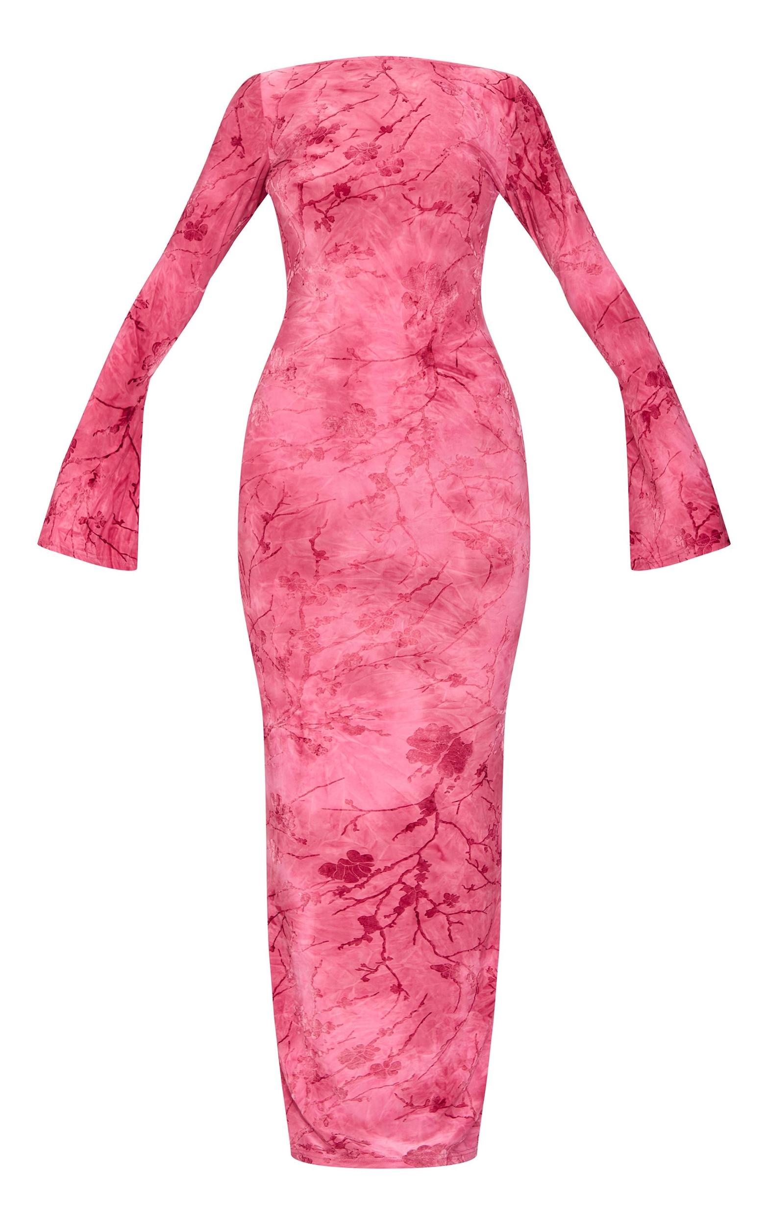 Pink Floral Devore Long Sleeve Maxi Dress Product Image