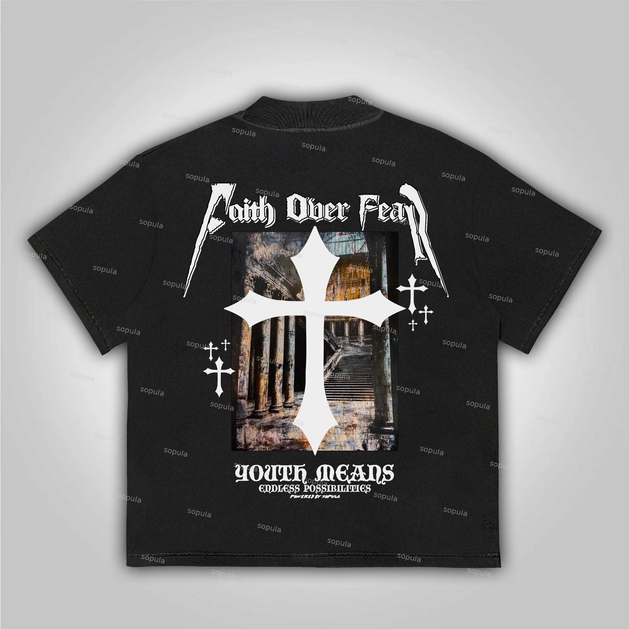 Sopula Faith Over Fear Oil Painting Print Cotton T-Shirt Product Image