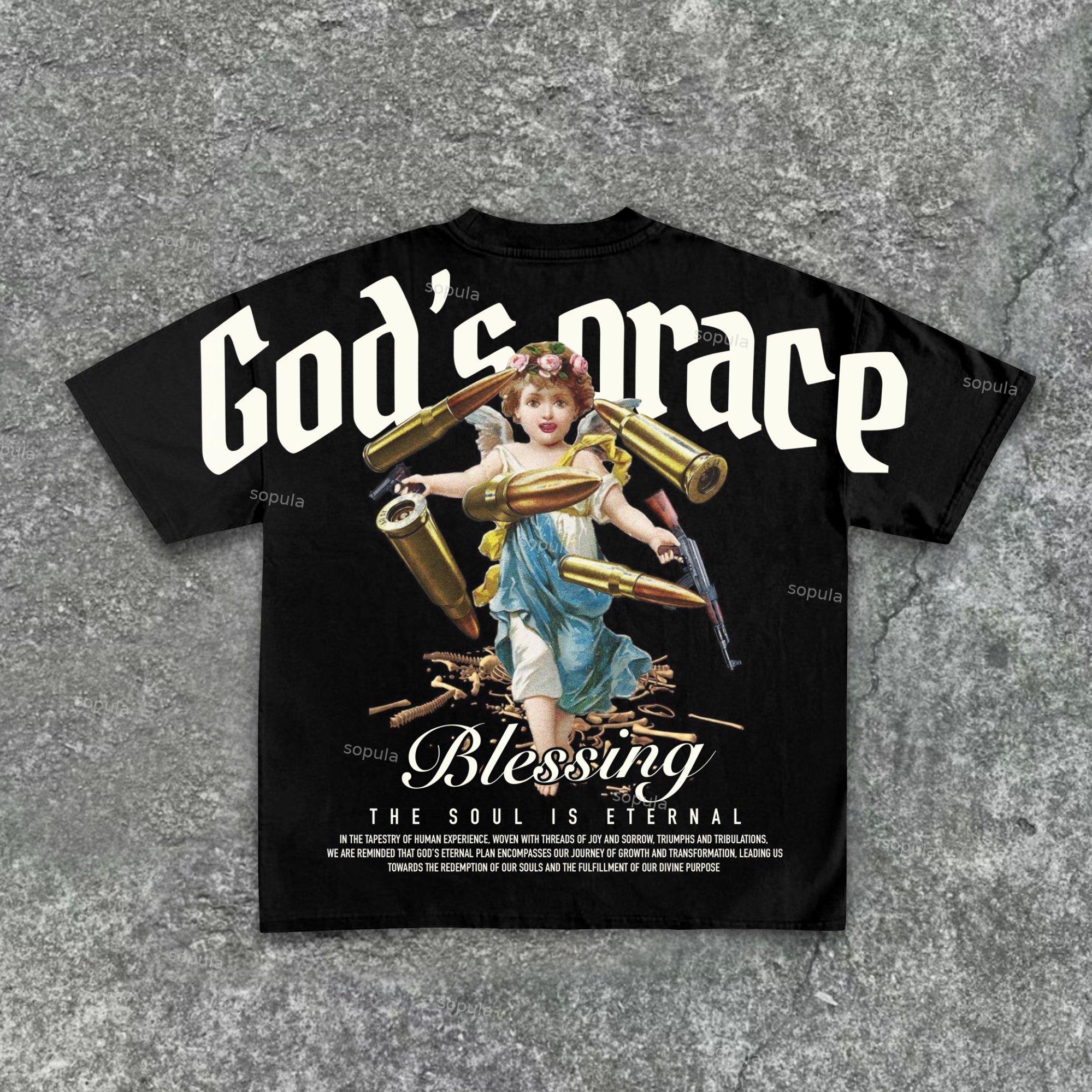 Sopula Angel Vintage Letters Blessings Graphic Cotton T-Shirt Product Image
