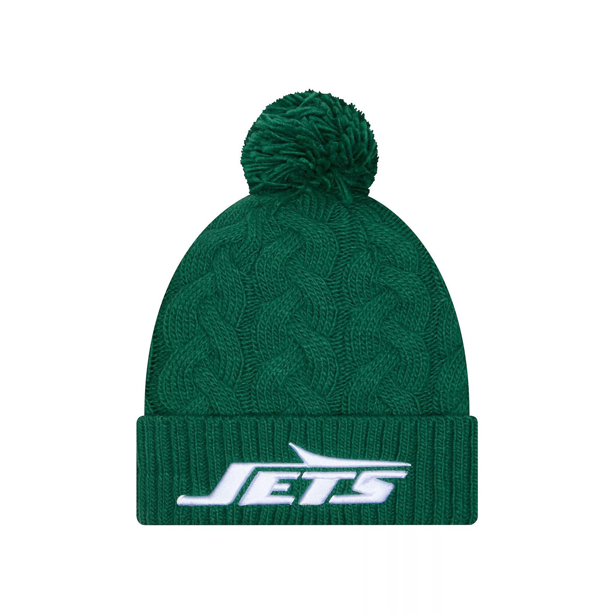 Women's New Era  Green New York Jets Cable Cuffed Knit Hat with Pom Product Image