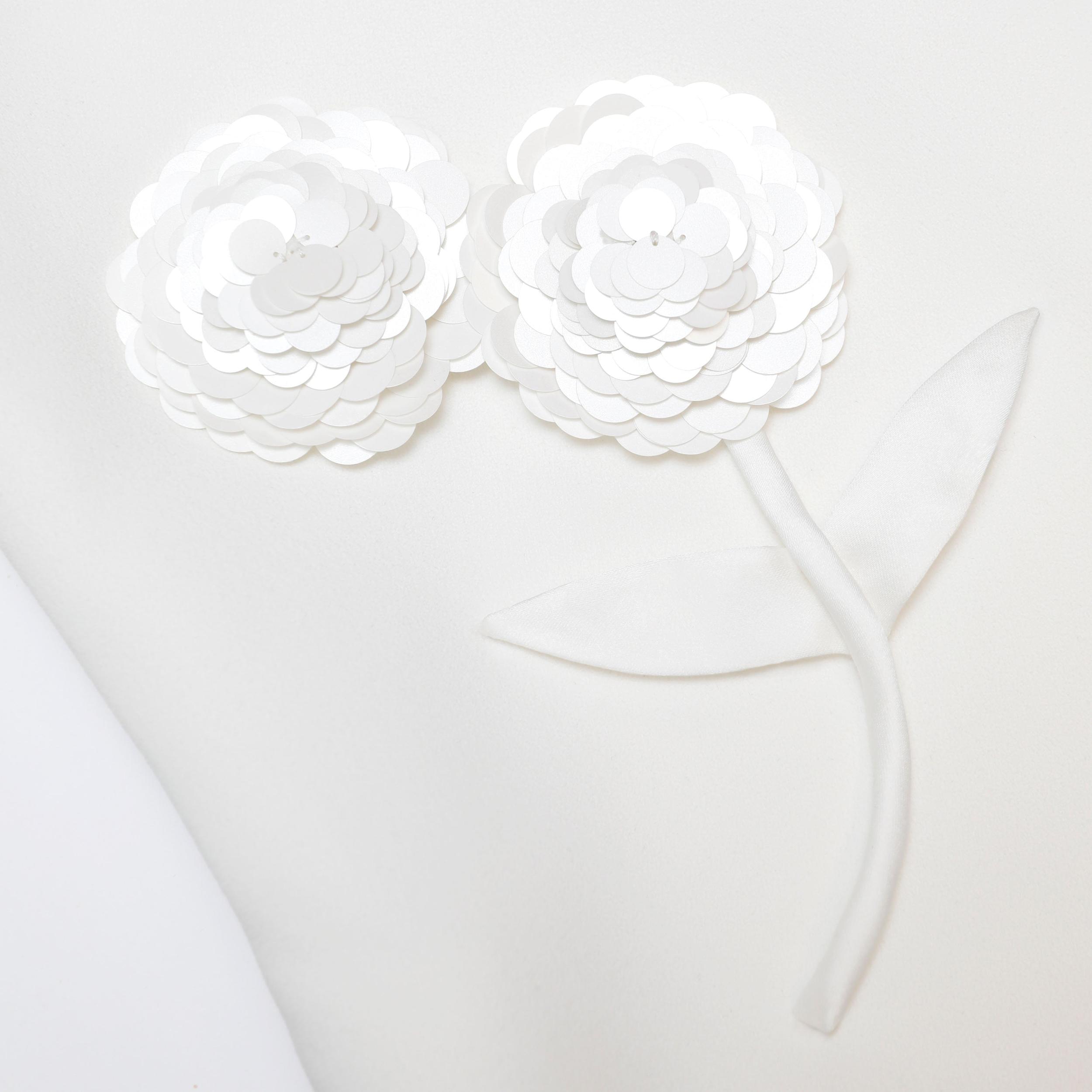 White Crepe Embellished Flower Mini Dress Product Image