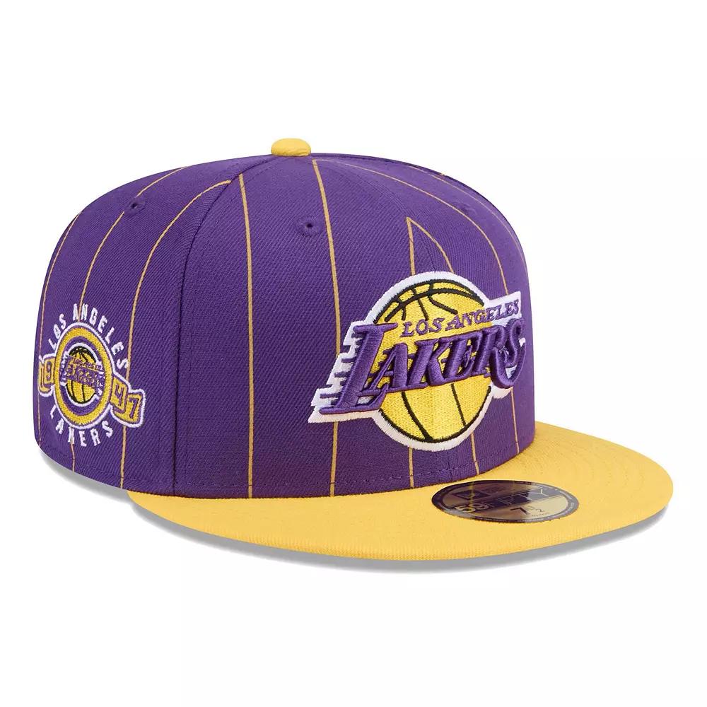 Men's New Era Purple/Gold Los Angeles Lakers Pinstripe Two-Tone 59FIFTY Fitted Hat,  Product Image
