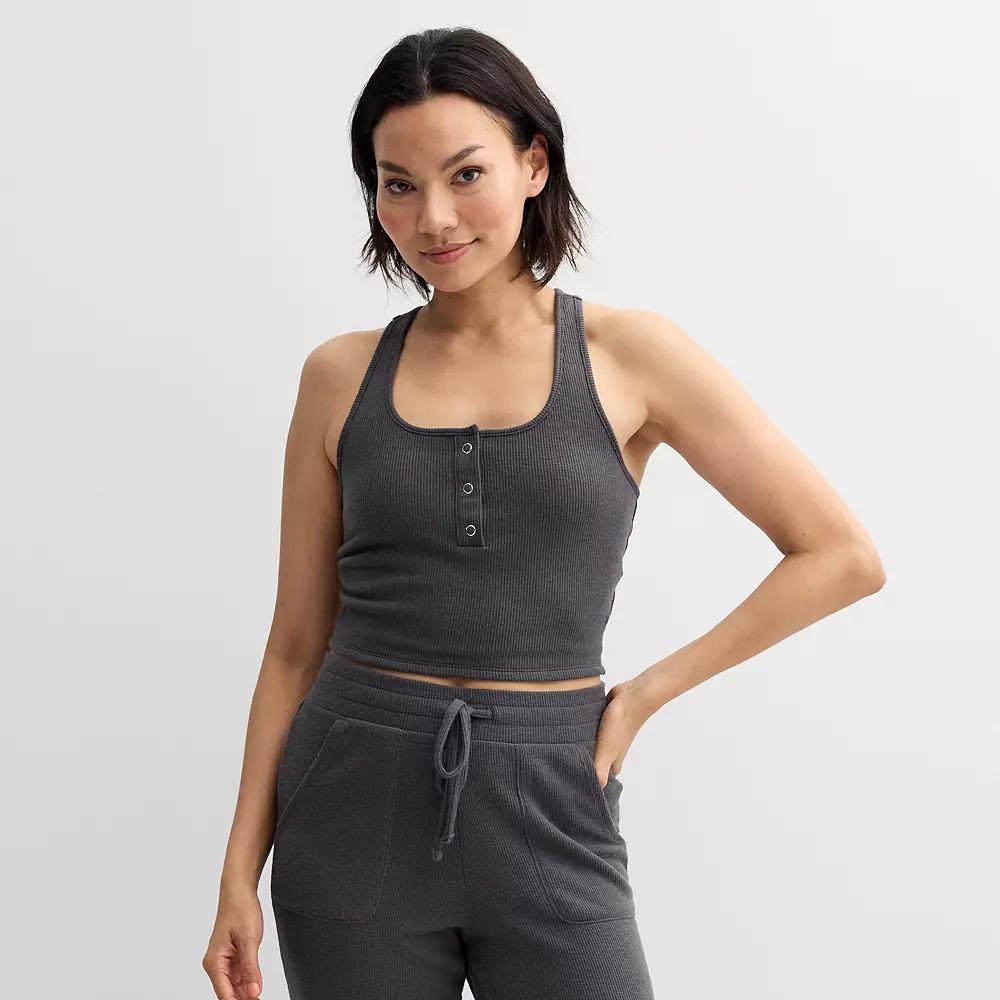 Women's Sonoma Goods For Life® Cropped Henley Sleep Tank Top, Size: Large, Secret Peri Product Image