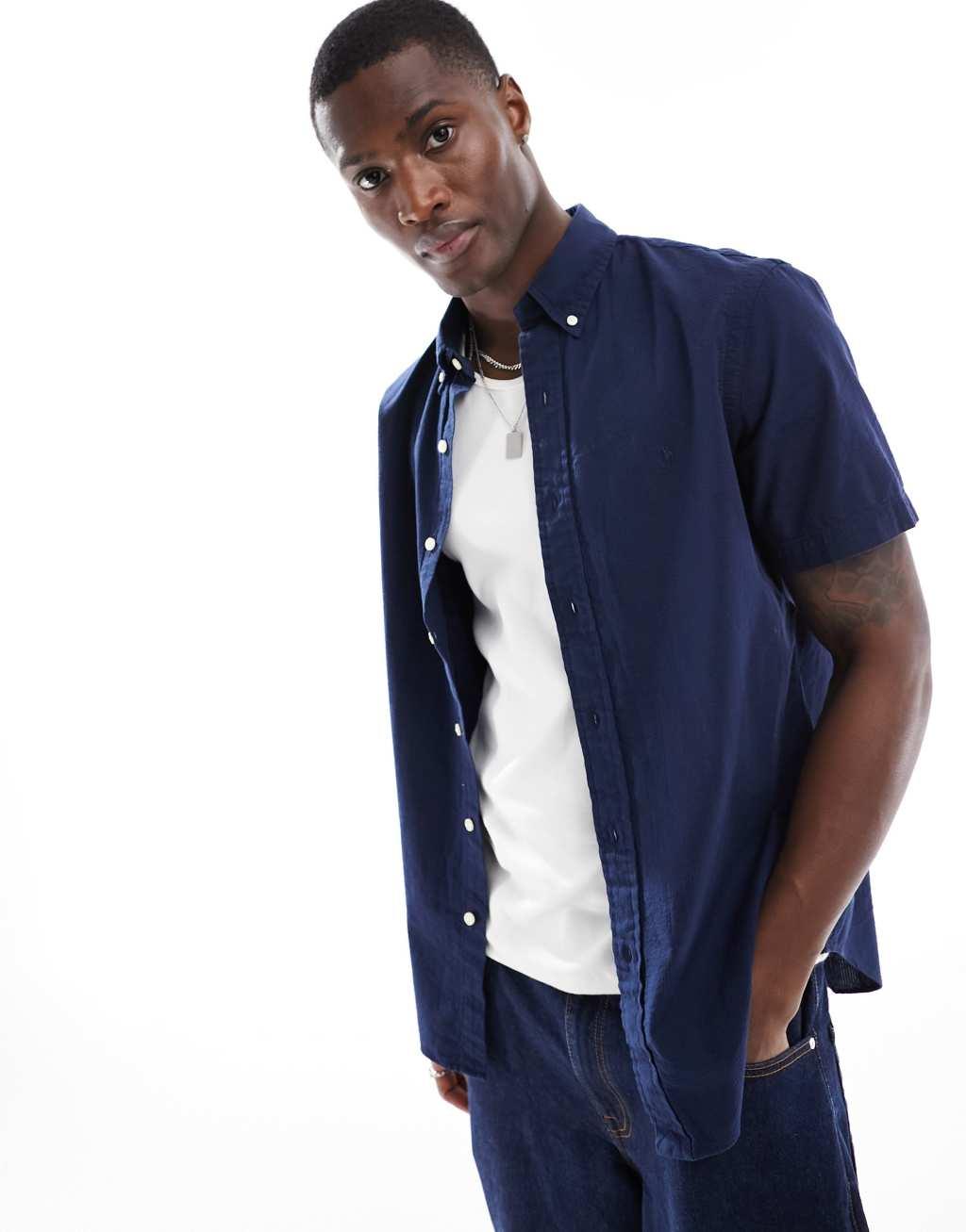 Polo Ralph Lauren icon logo short sleeve seersucker shirt in astoria navy Product Image