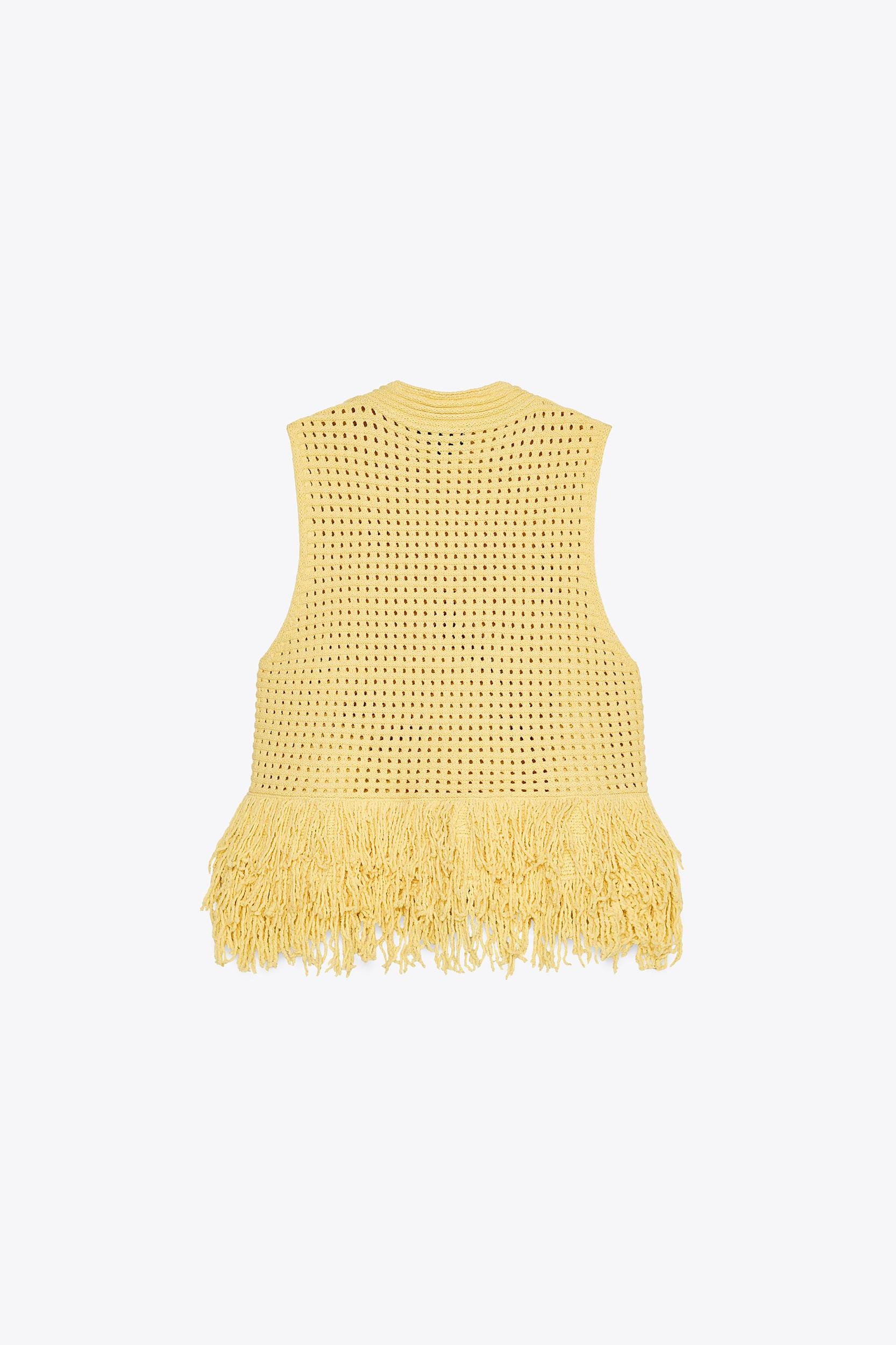 FRINGED CHECKERED KNIT TOP Product Image