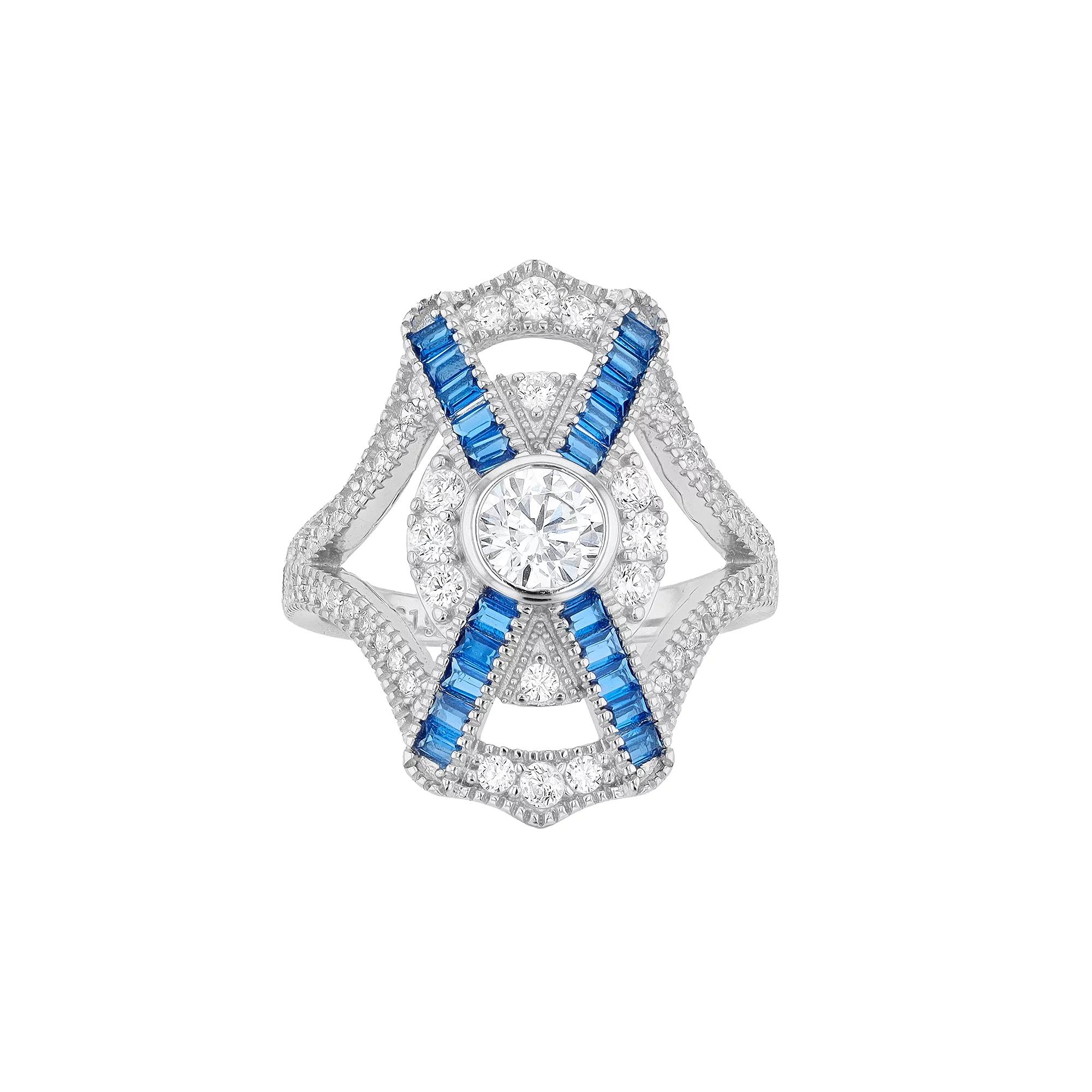 Sterling Silver Blue & Clear Cubic Zirconia Cocktail Ring, Womens Product Image
