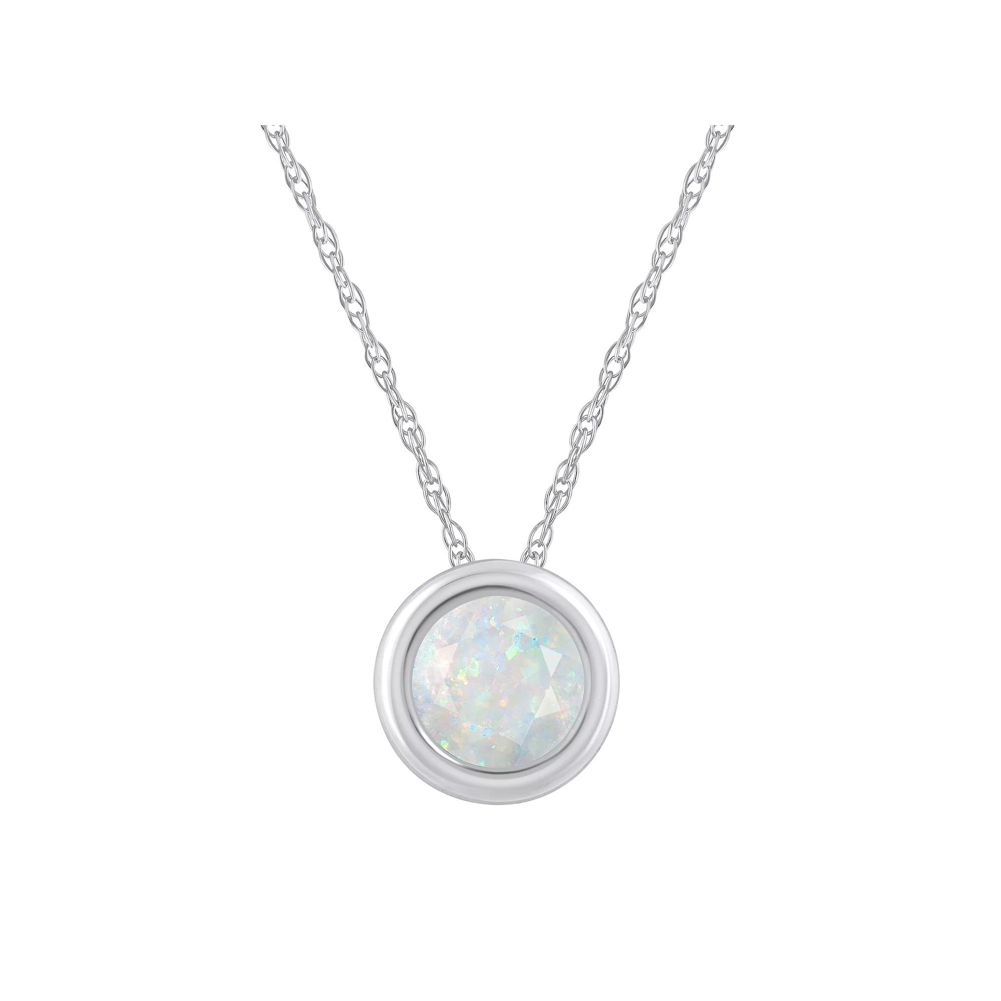 Celebration Gems 10k Gold 5 mm Round Lab-Created Opal Pendant Necklace, Womens 10k White Gold Product Image