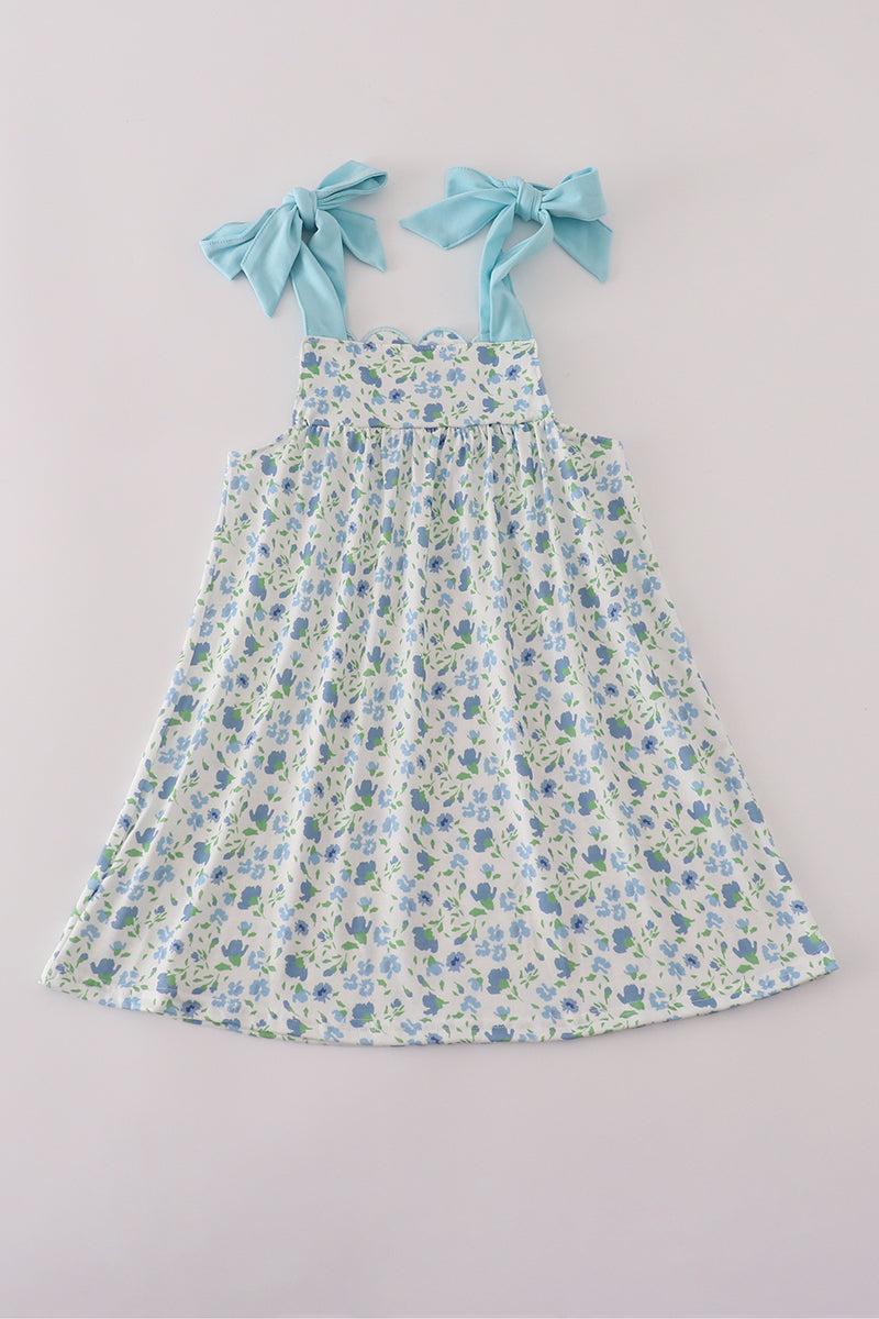 Blue floral print bow dress Product Image