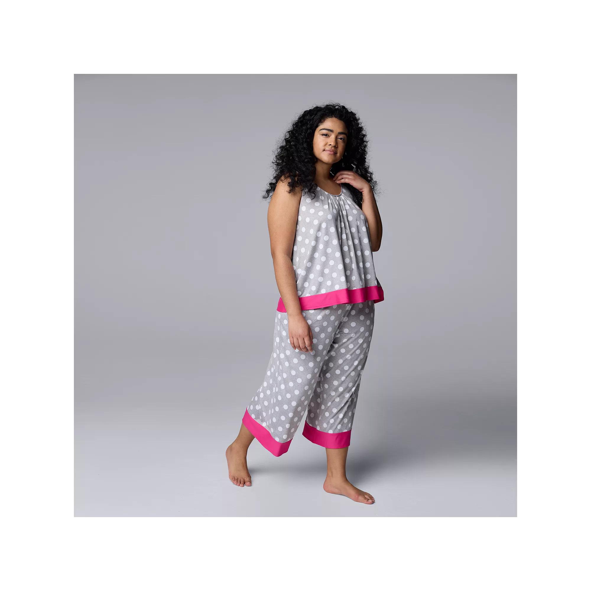 Plus Size Simply Vera Vera Wang 2-Piece Tank & Culotte Pants Sleep Set, Womens Grey Grey Dot Product Image